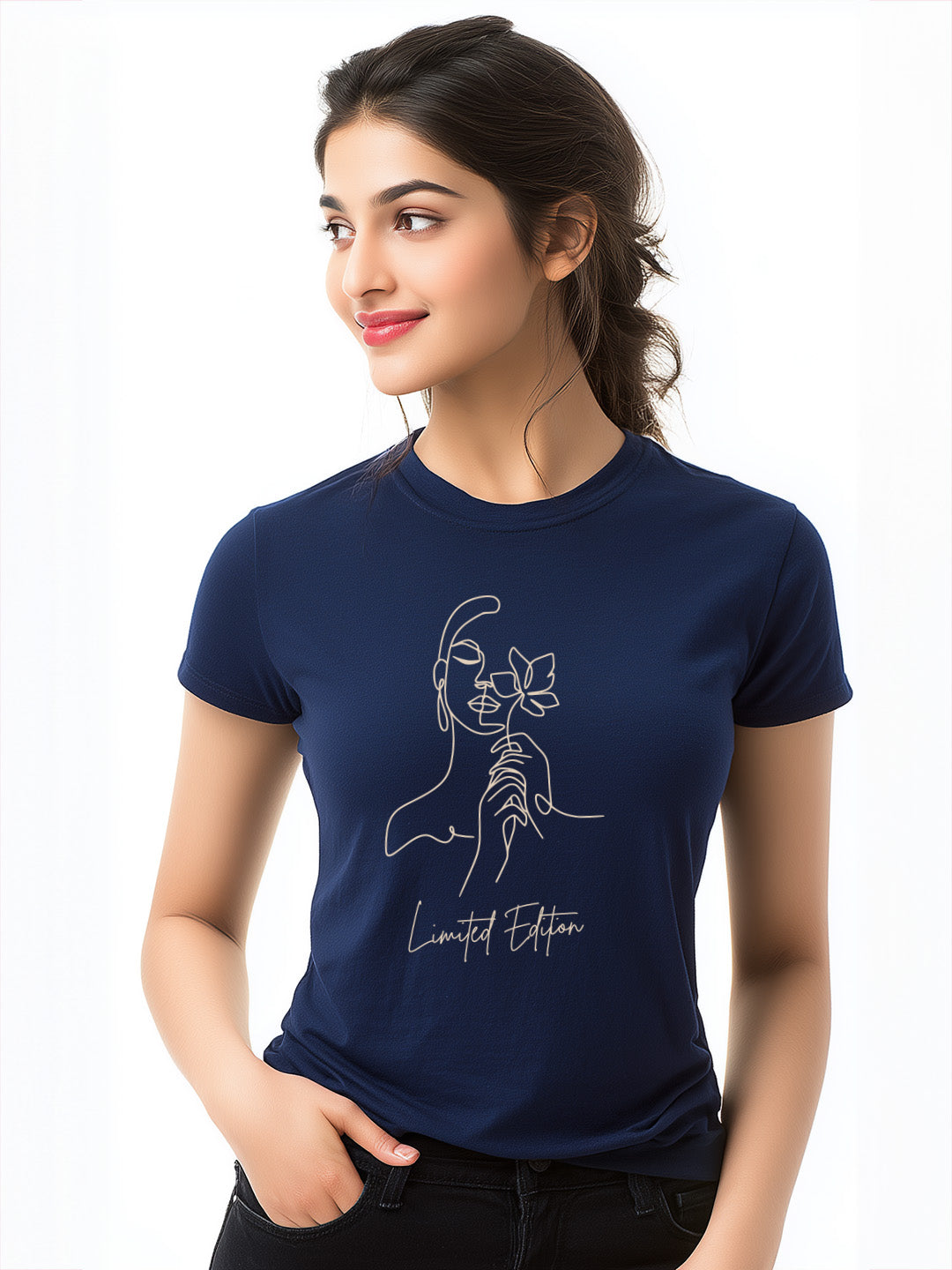 Limited Edition Cotton tshirt for women with Minimalistic Women with Flower Design
