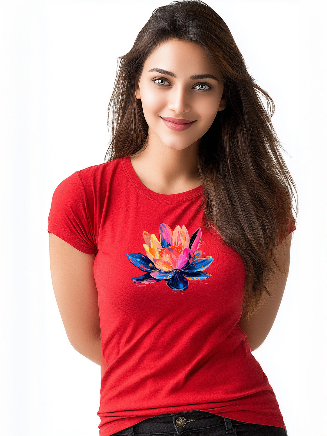 Vibrant Colorful Flower Design Women's Cotton  T-Shirt