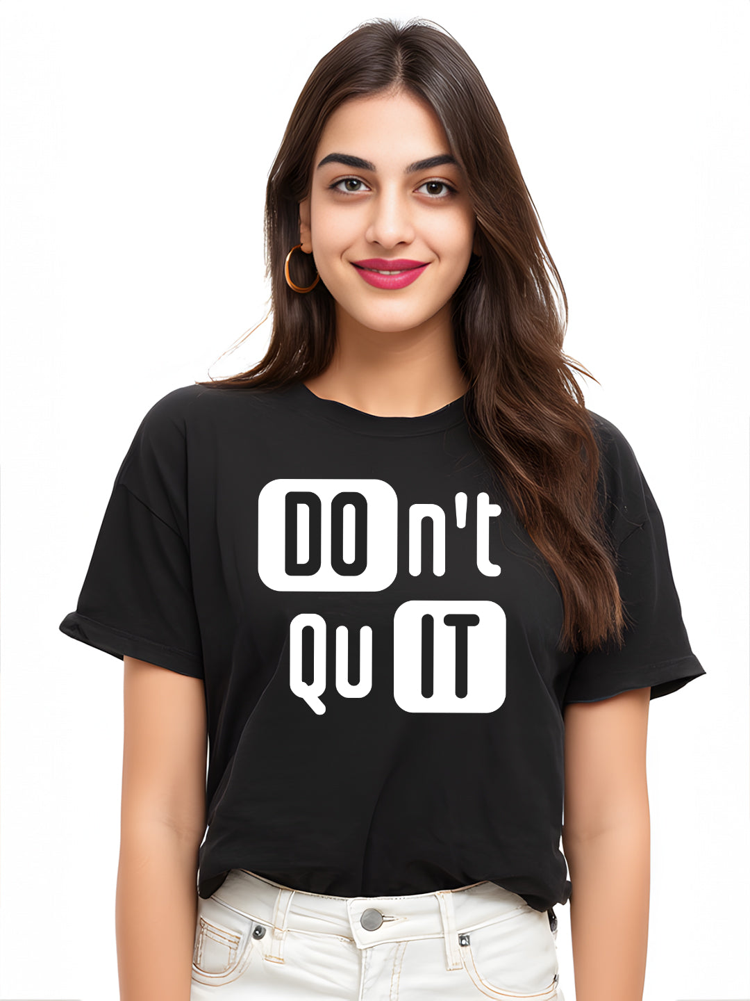Don't Quit" Cotton Oversized Women's Tee