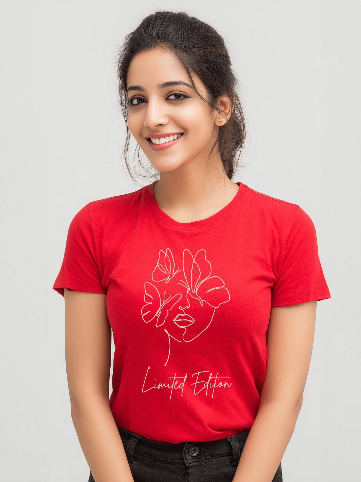 Women's 'Limited Edition' Cotton Tee with Minimalistic Woman Outline Design