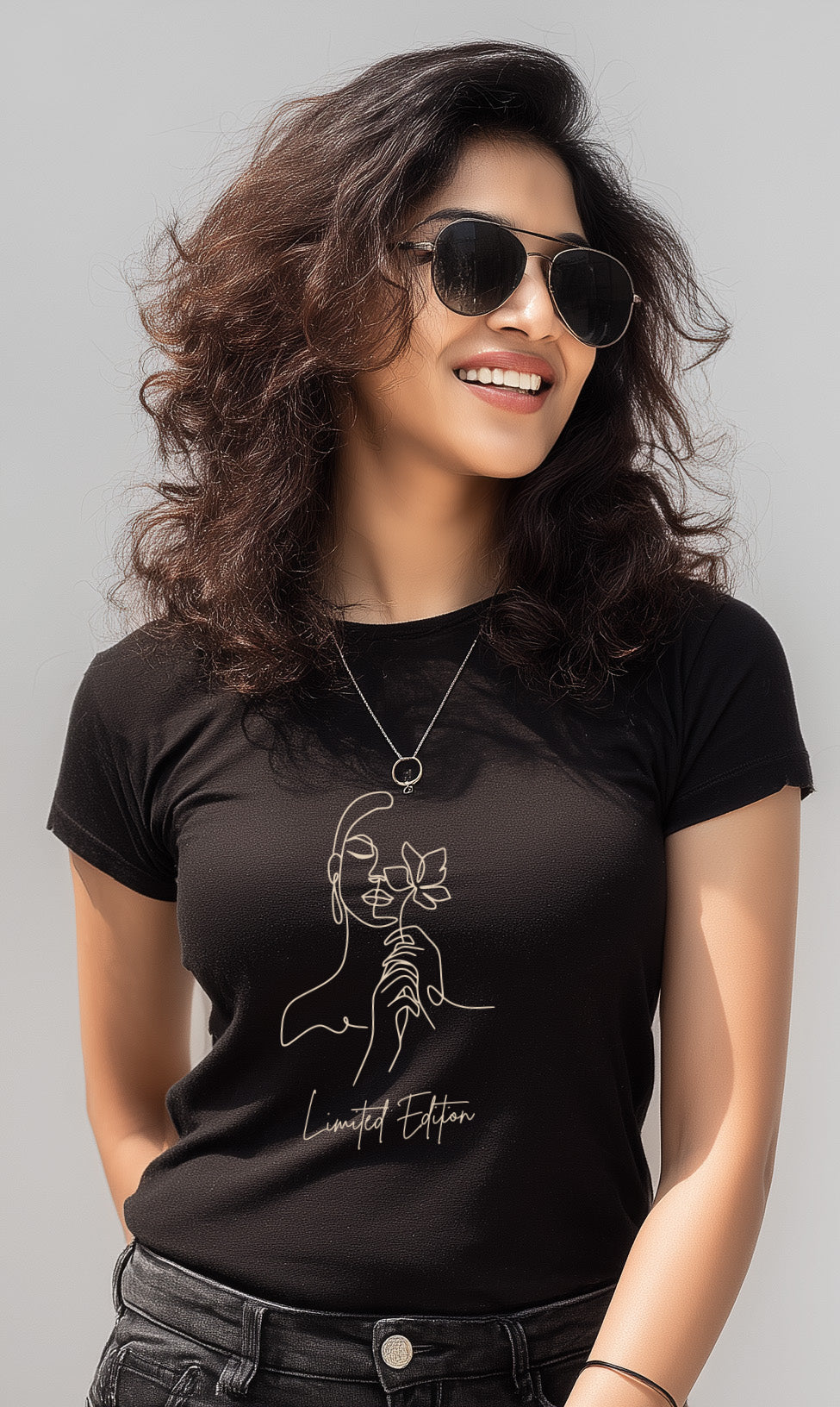Limited Edition Cotton tshirt for women with Minimalistic Women with Flower Design