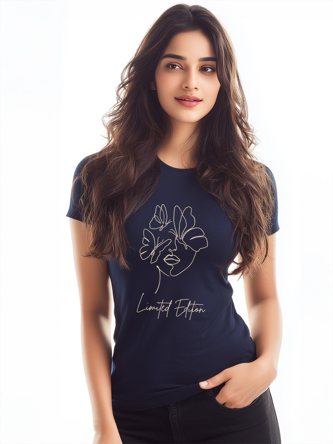 Women's 'Limited Edition' Cotton Tee with Minimalistic Woman Outline Design