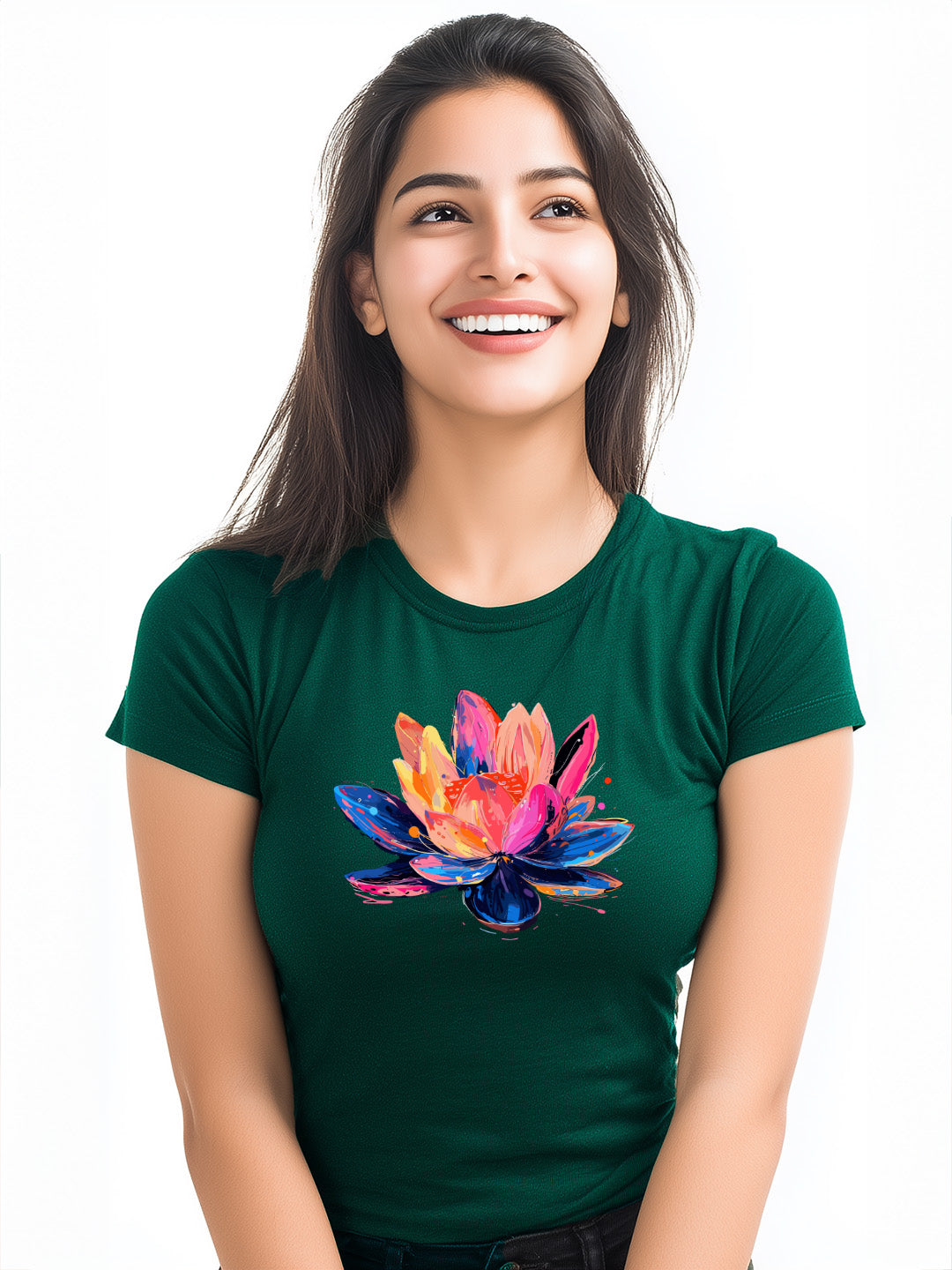 Vibrant Colorful Flower Design Women's Cotton  T-Shirt