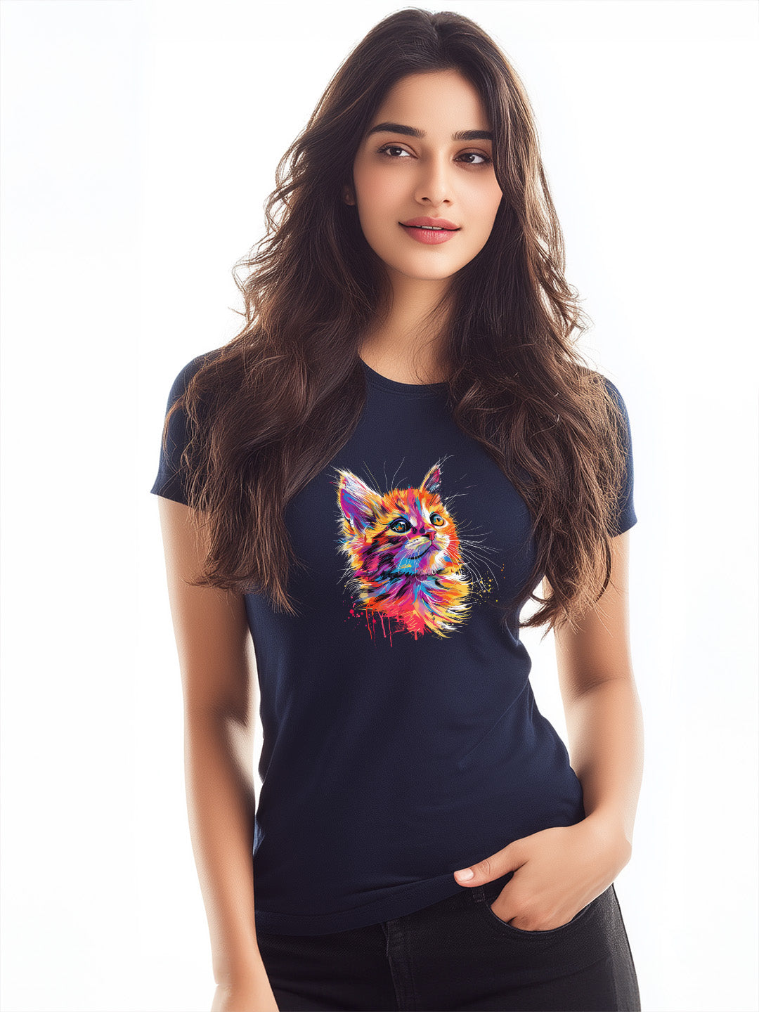 Adorable Cat Design Women's Cotton T-shirt for cat lovers