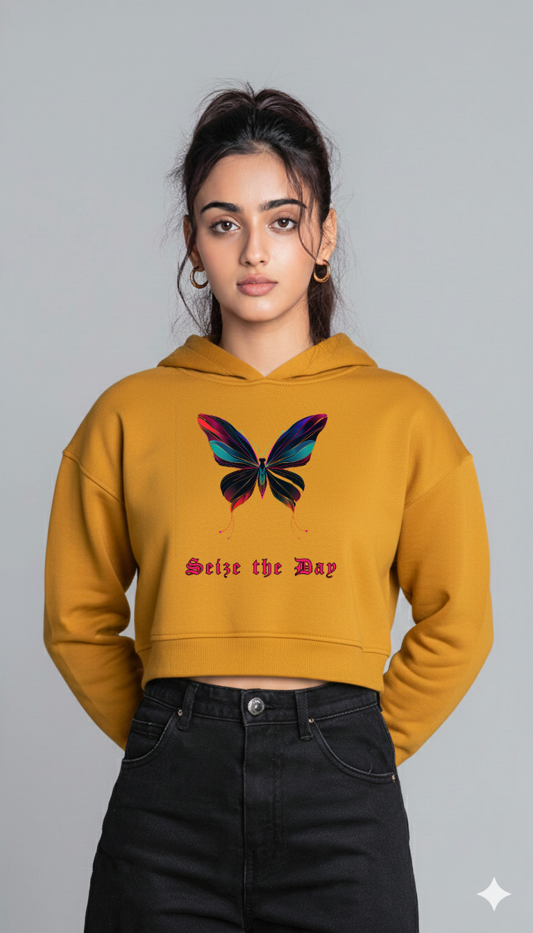 Seize the Day Butterfly – Women’s Crop Hoodie | Storeily Winter Collection