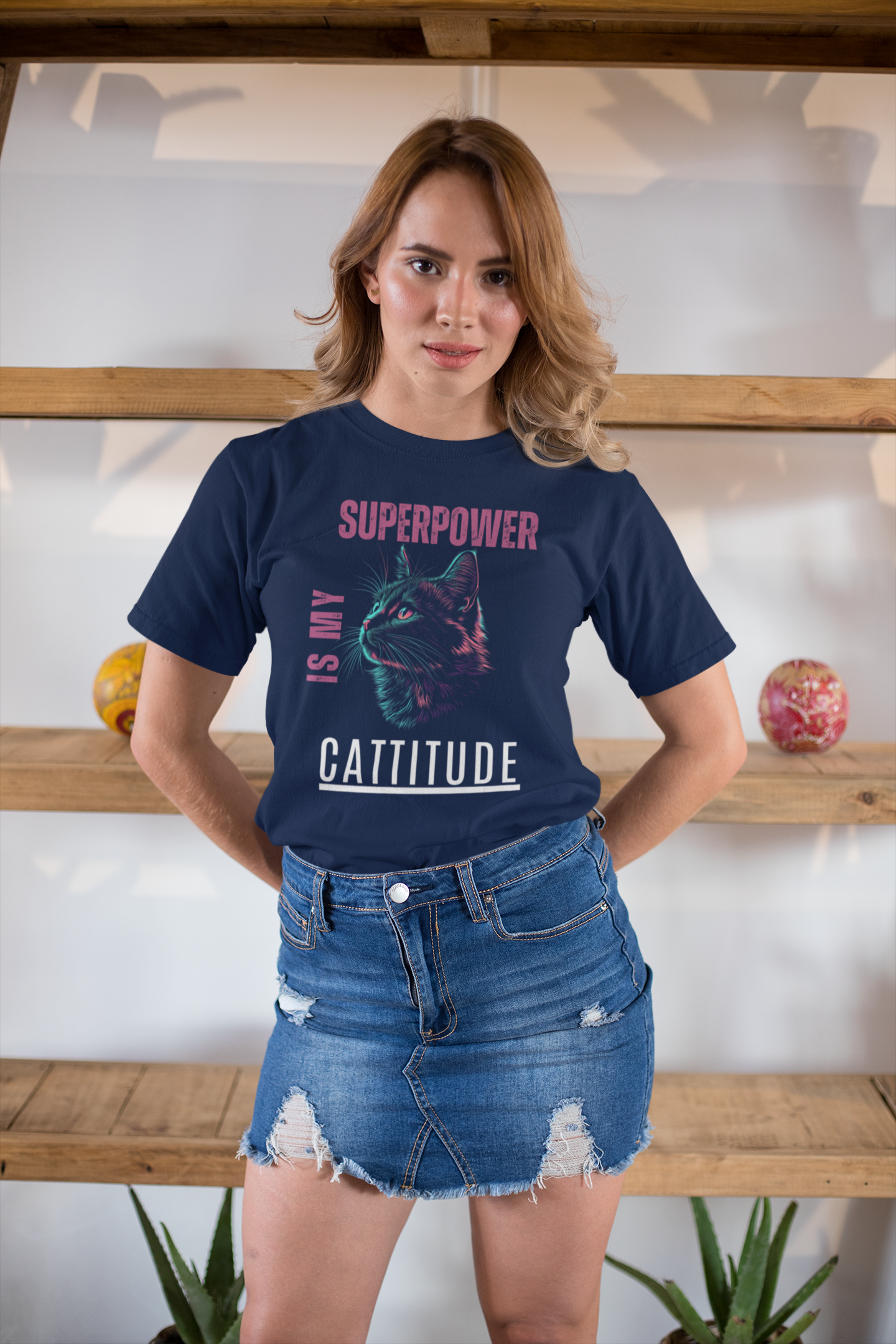 Cattitude Is My Superpower | Cat Graphic Cotton T-Shirt