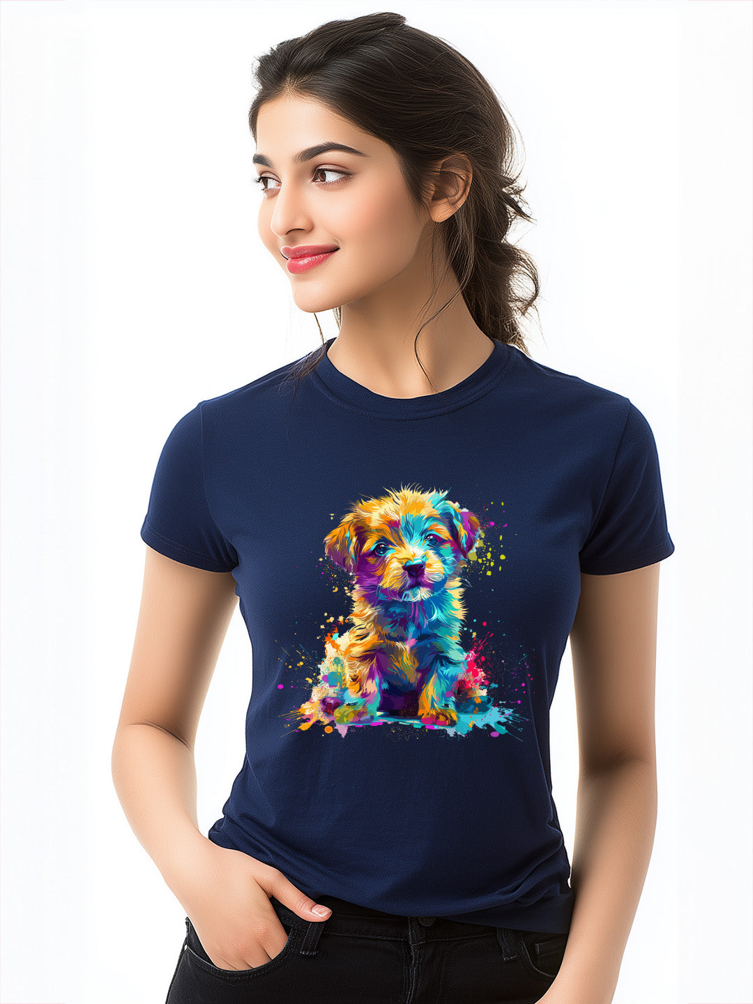 Colorful Puppy design Women's  Cotton T-Shirt
