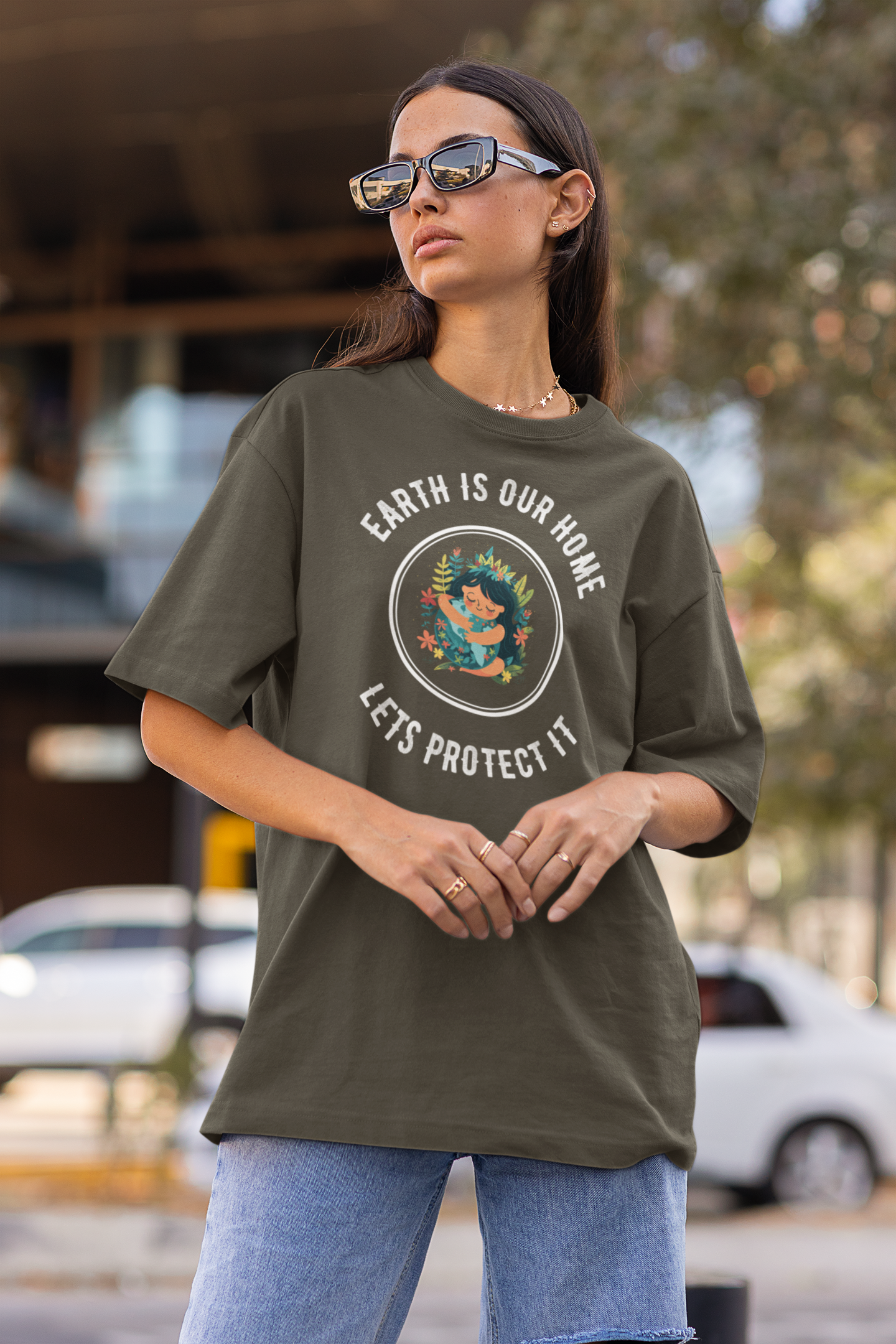 "Earth Is Our Home: Let's Protect It"Women's Cotton Oversized T-Shirt