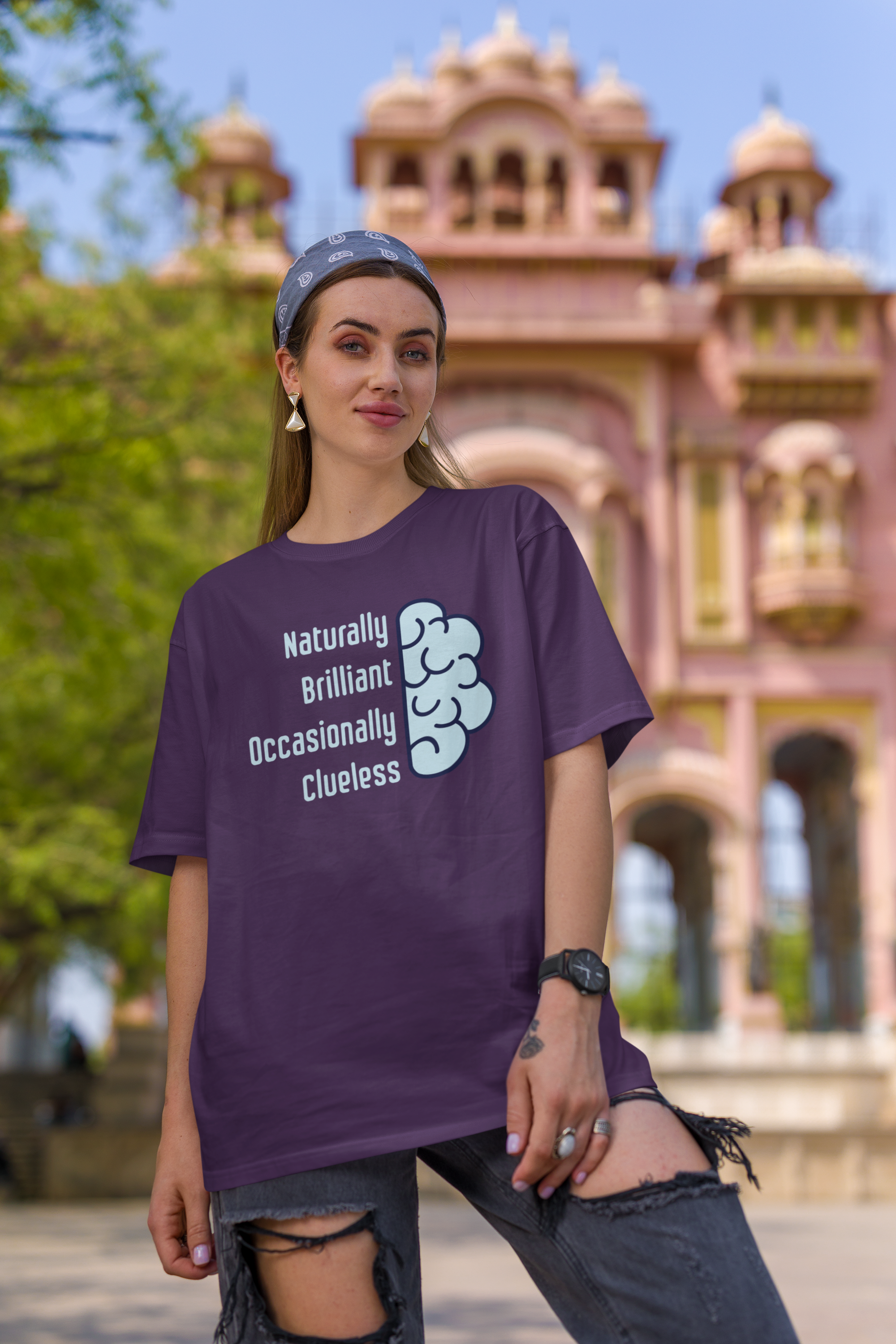 'Naturally Brilliant Occasionally Clueless' Women's Oversized Cotton T-Shirt