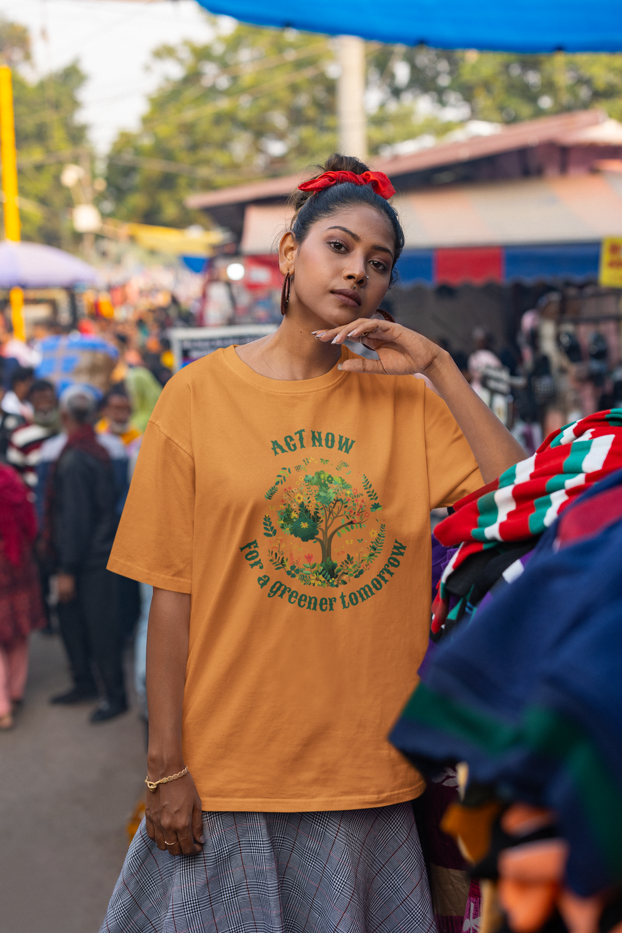 "Act Now for a Greener Tomorrow"  Women's Cotton Oversized T-Shirt