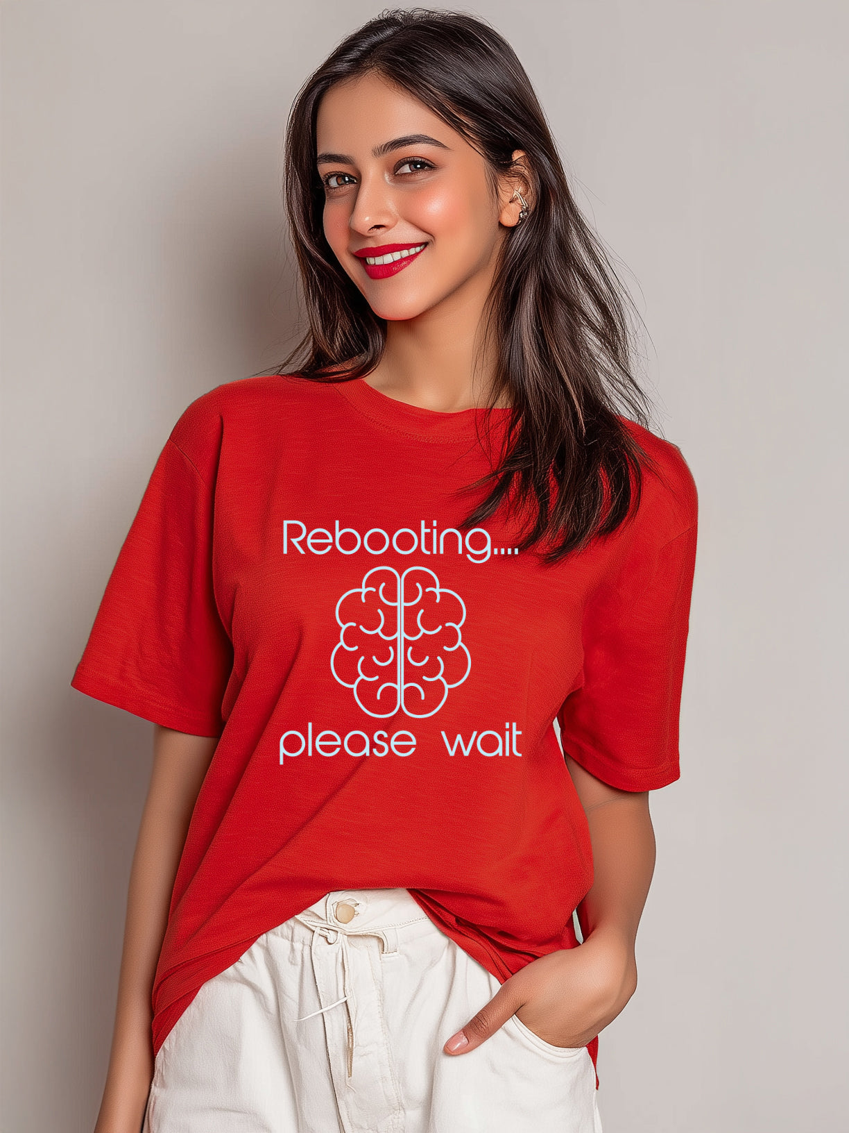Women's Cotton Oversized Tee - Rebooting... Please Wait