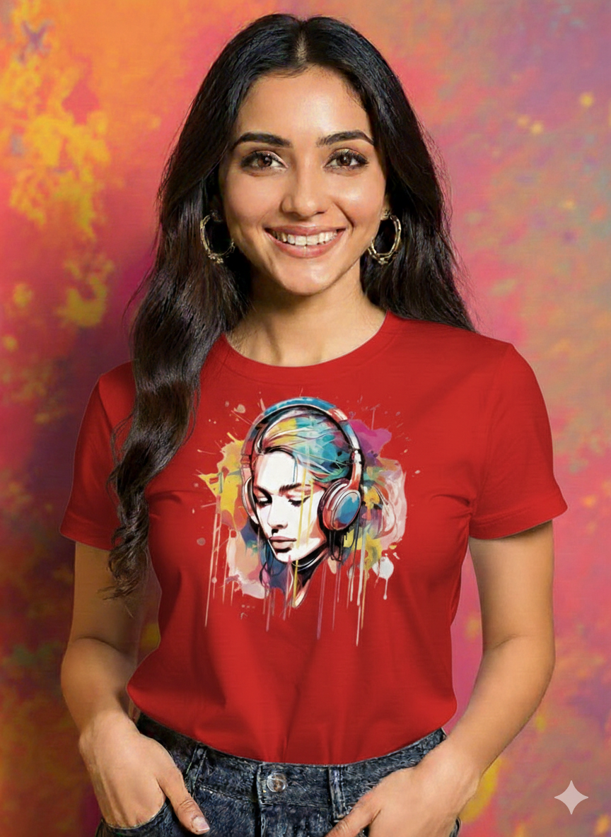 Holi Harmony Women's Colorful Beats Cotton T-Shirt - Storeily