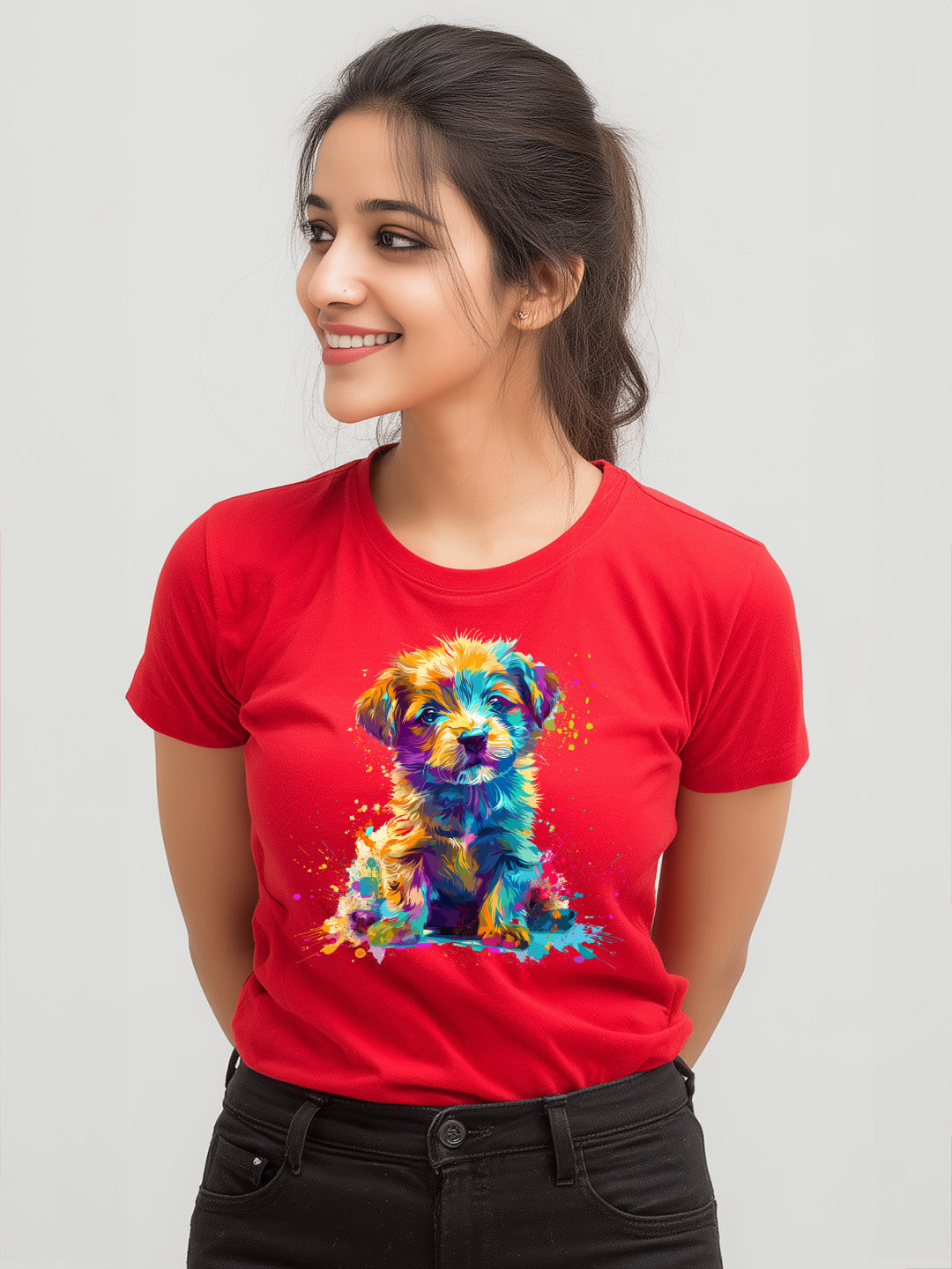 Colorful Puppy design Women's  Cotton T-Shirt