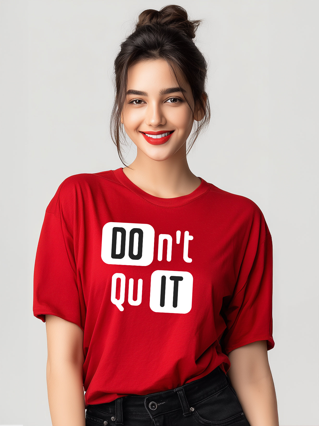 Don't Quit" Cotton Oversized Women's Tee