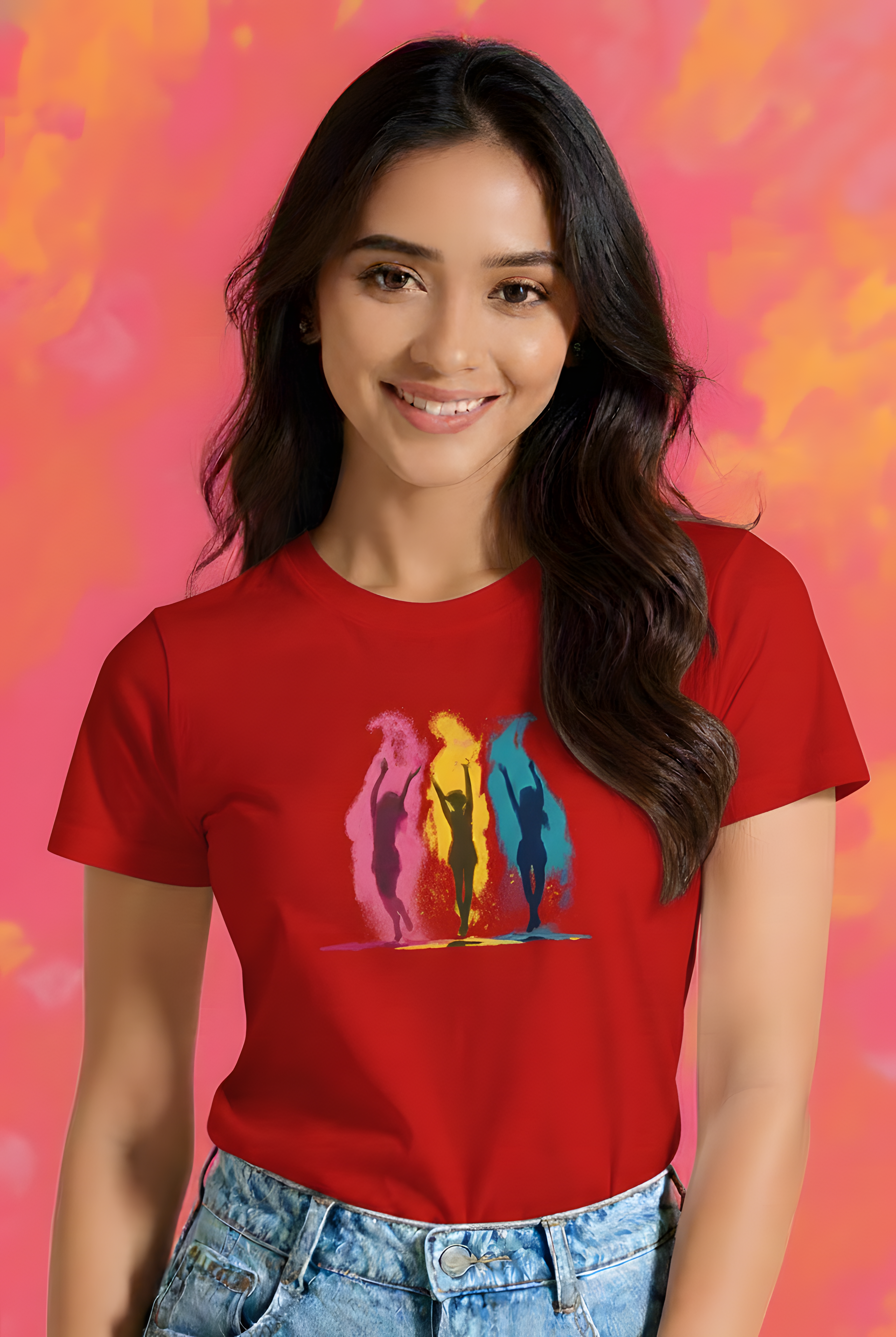 Color Splash Dance Graphic Cotton T-Shirt for Women - Storeily