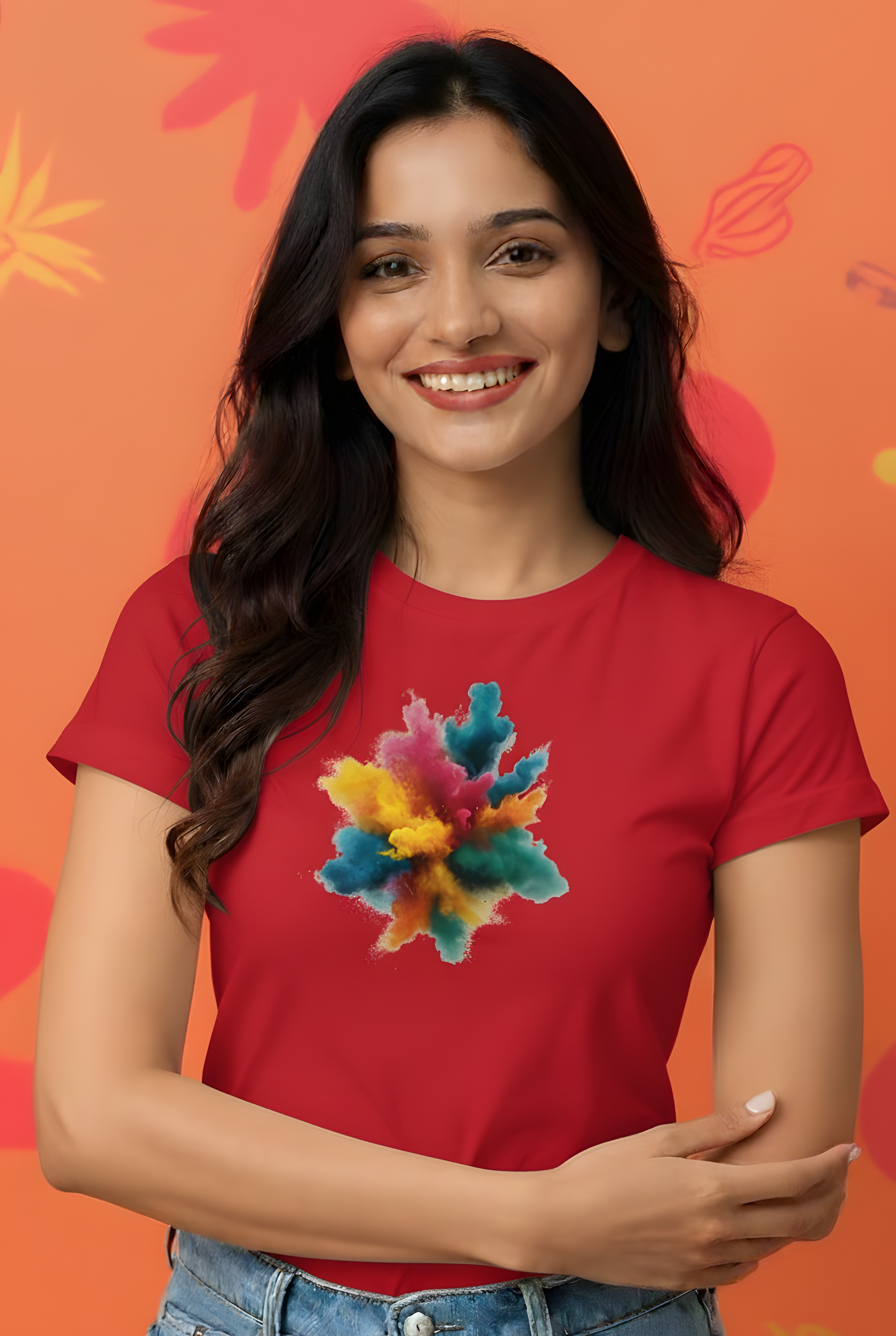 Abstract Splash Graphic Cotton T-Shirt for Women