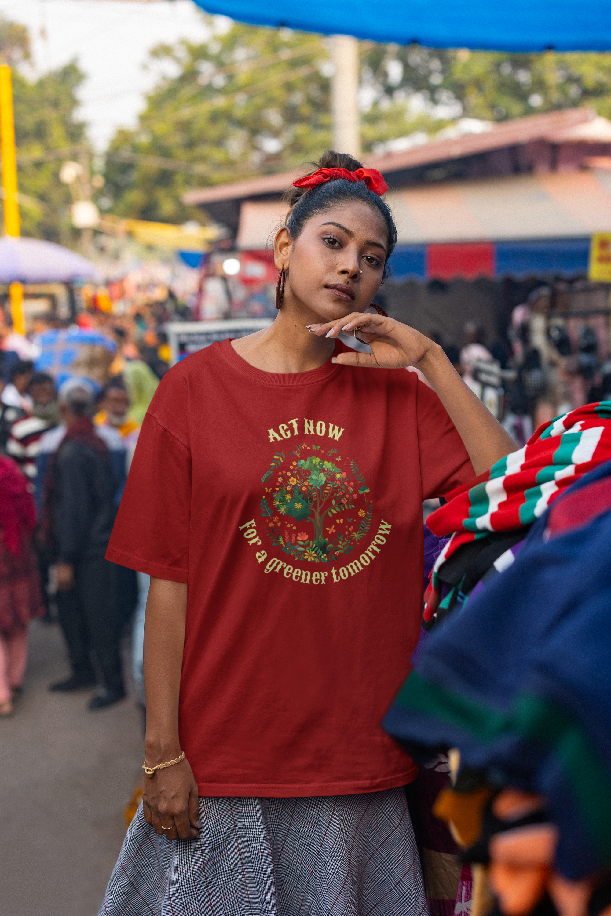 "Act Now for a Greener Tomorrow"  Women's Cotton Oversized T-Shirt