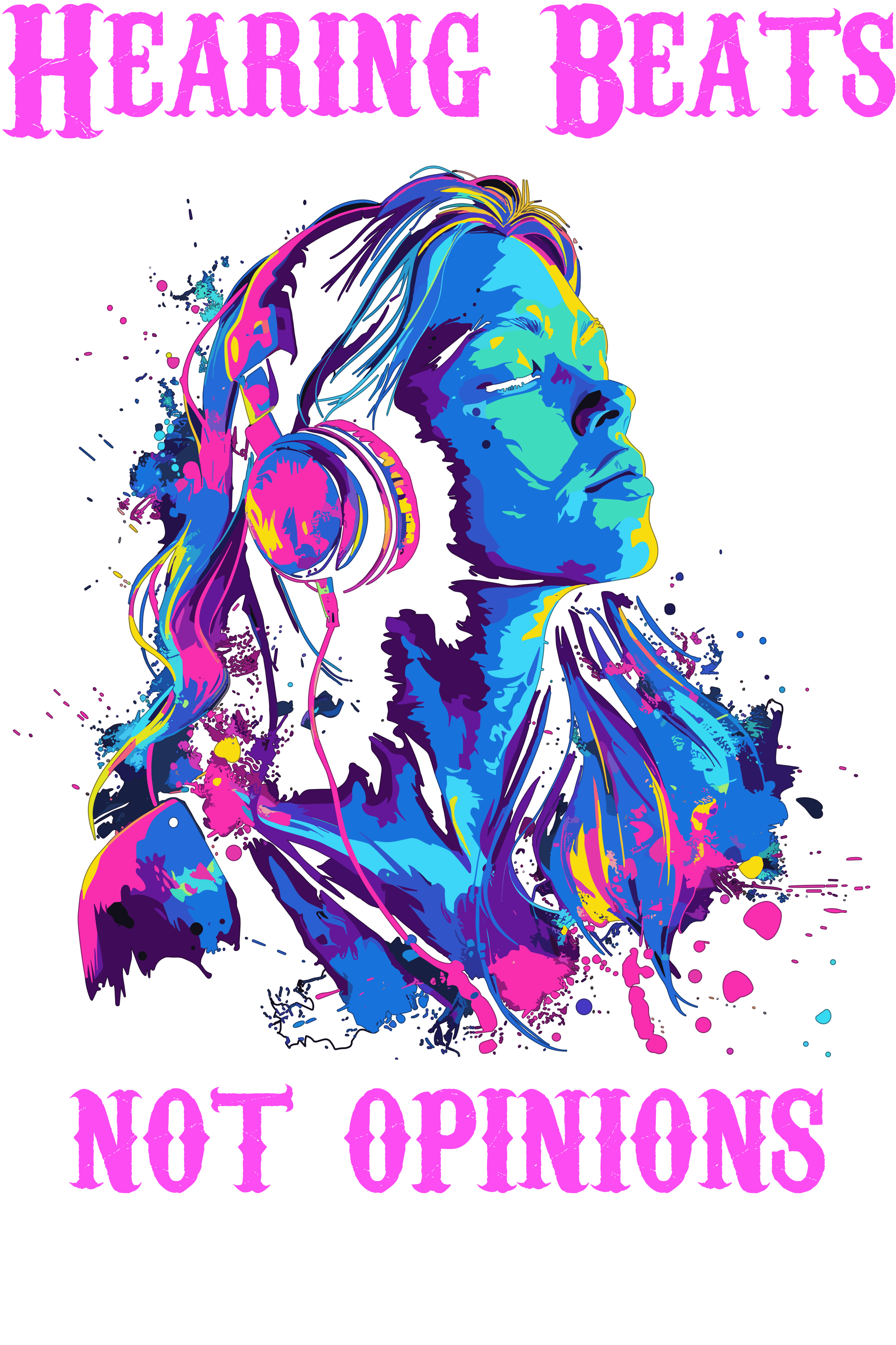 Hearing Beats Not Opinions Neon Graphic-Women's Oversized Cotton T-Shirt