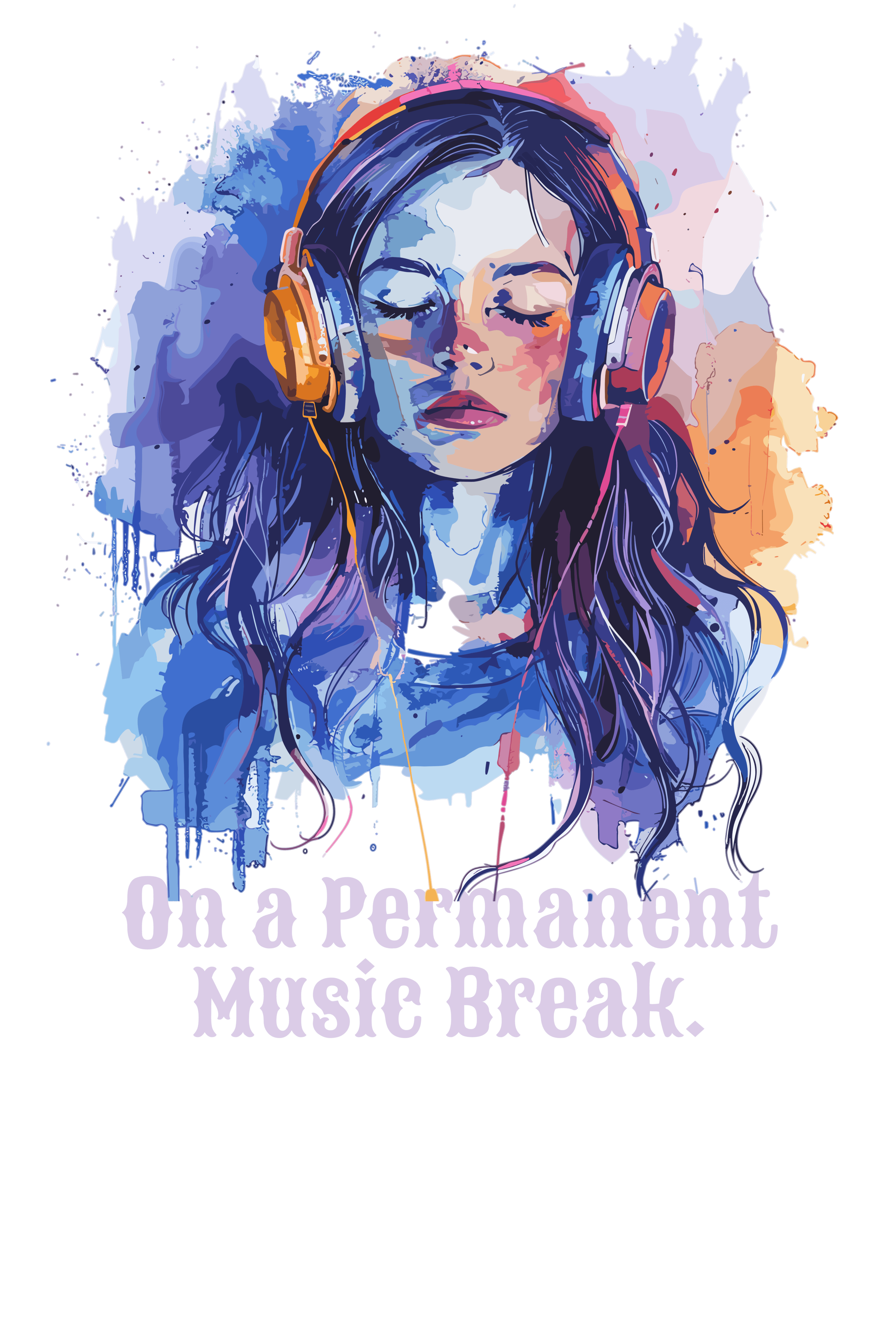 "On a Permanent Music Break" Watercolor Graphic  Women's Oversized Cotton T-Shirt