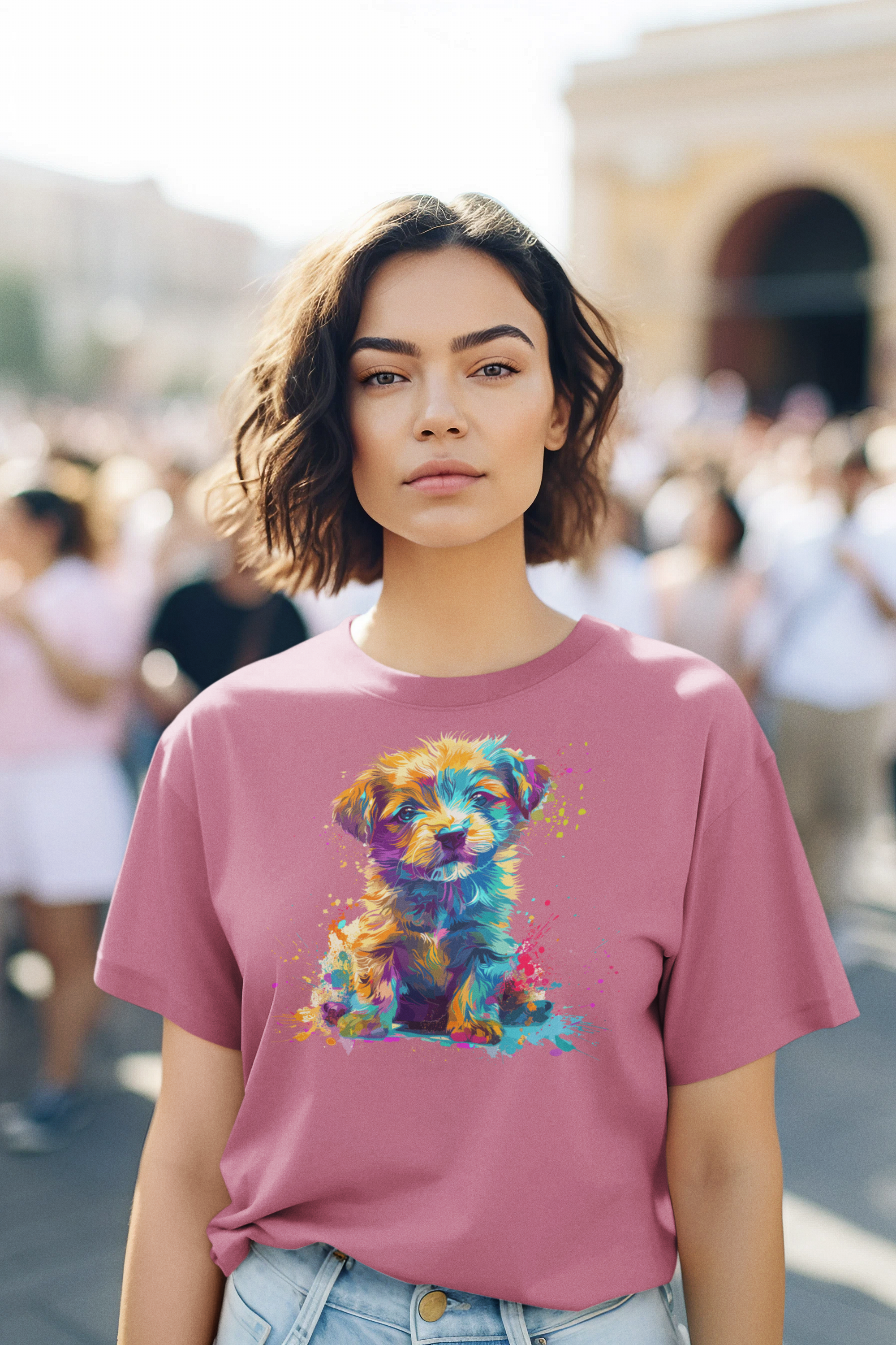 Colorful Puppy design Women's  Cotton T-Shirt