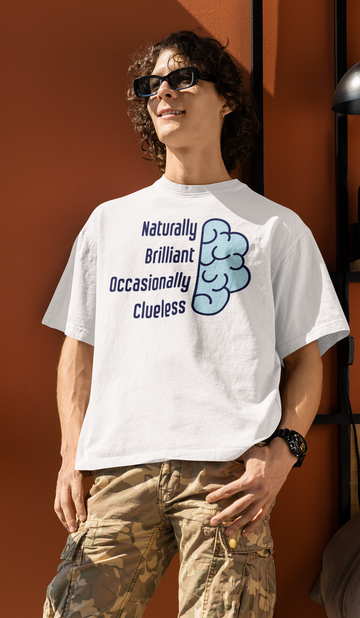 'Naturally Brilliant Occasionally Clueless' Men's Cotton Oversized Tee| Storeily