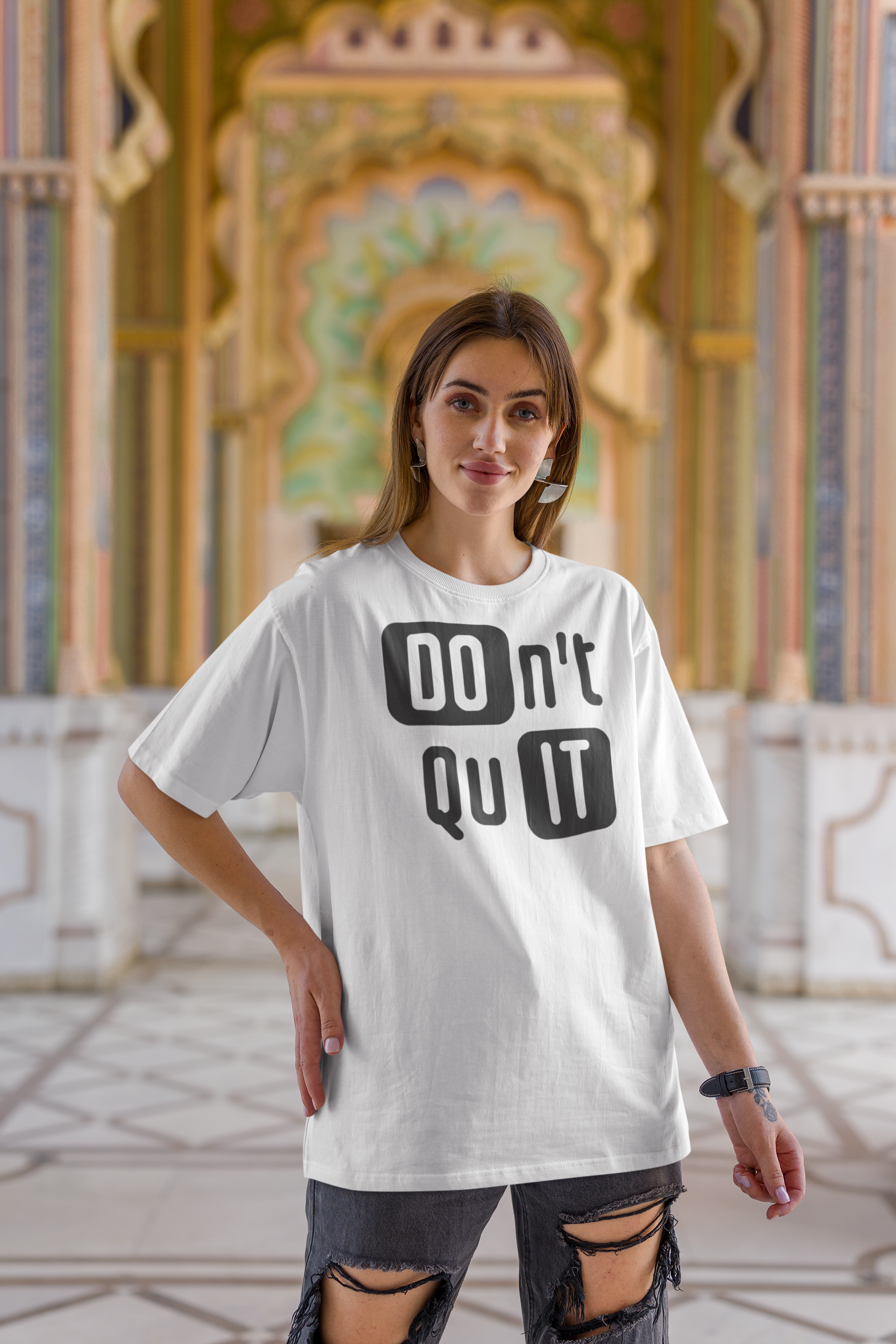 Don't Quit" Cotton Oversized Women's Tee