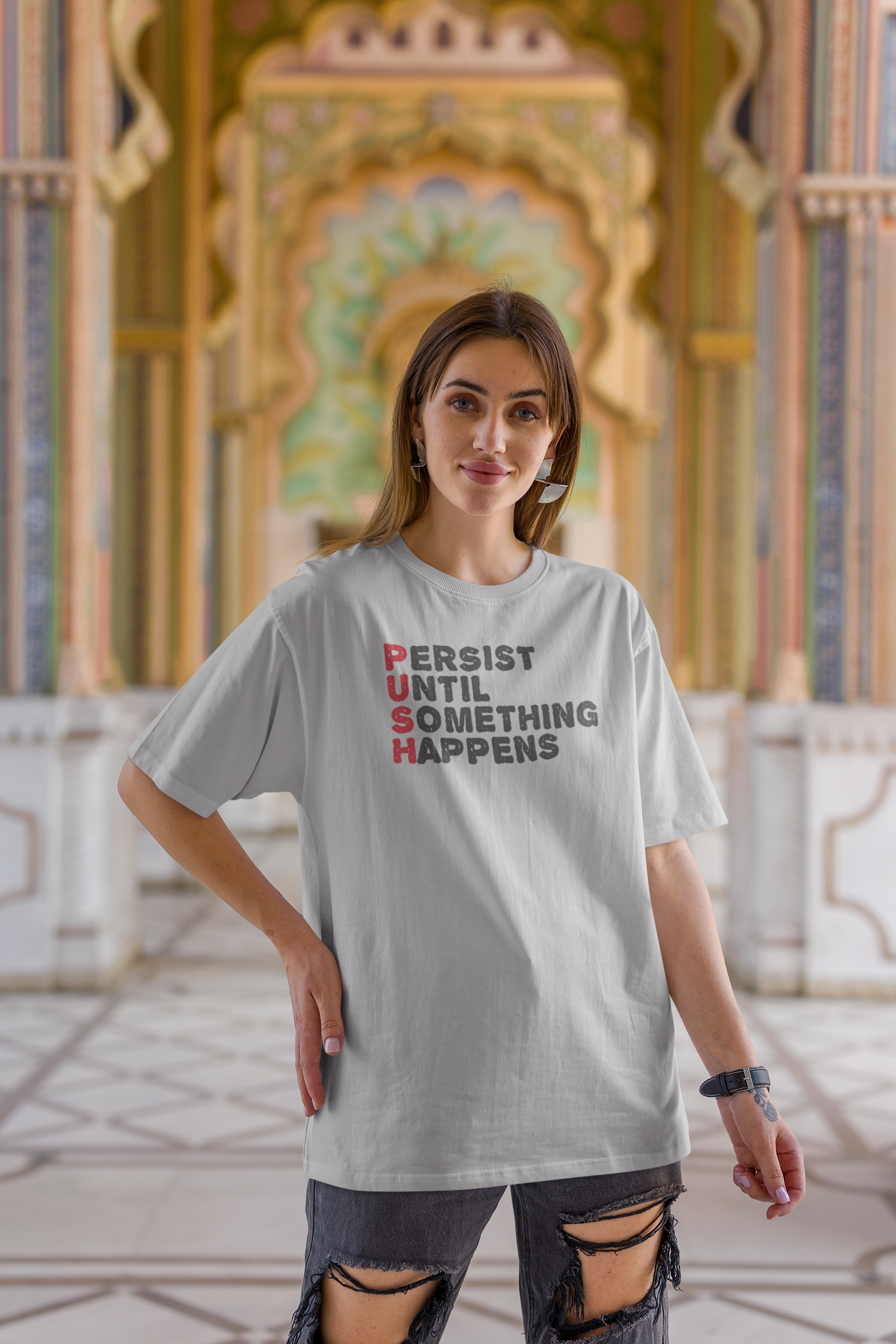 "Persist Until Something Happens"(PUSH) Cotton Oversized Women's Tee