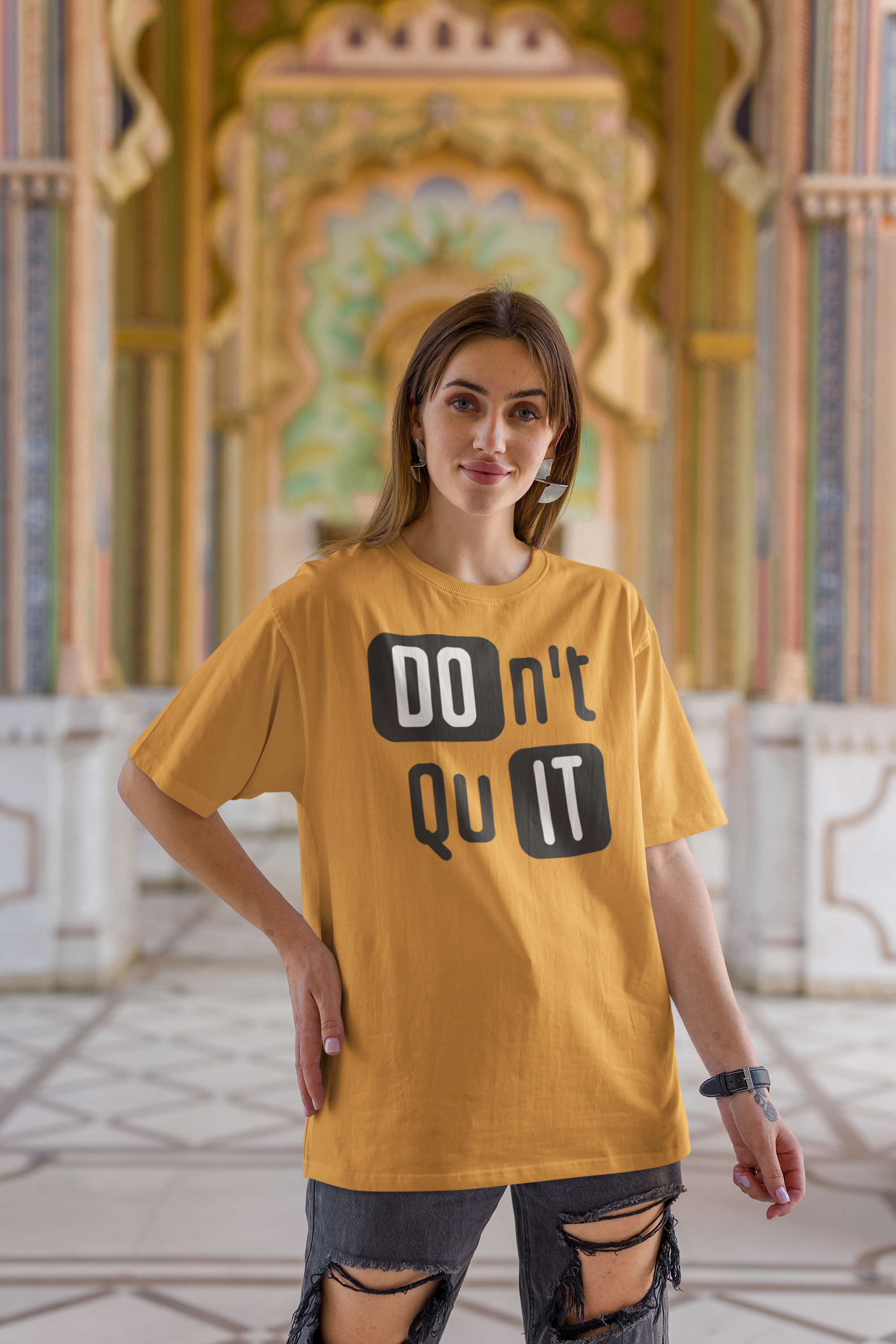 Don't Quit" Cotton Oversized Women's Tee