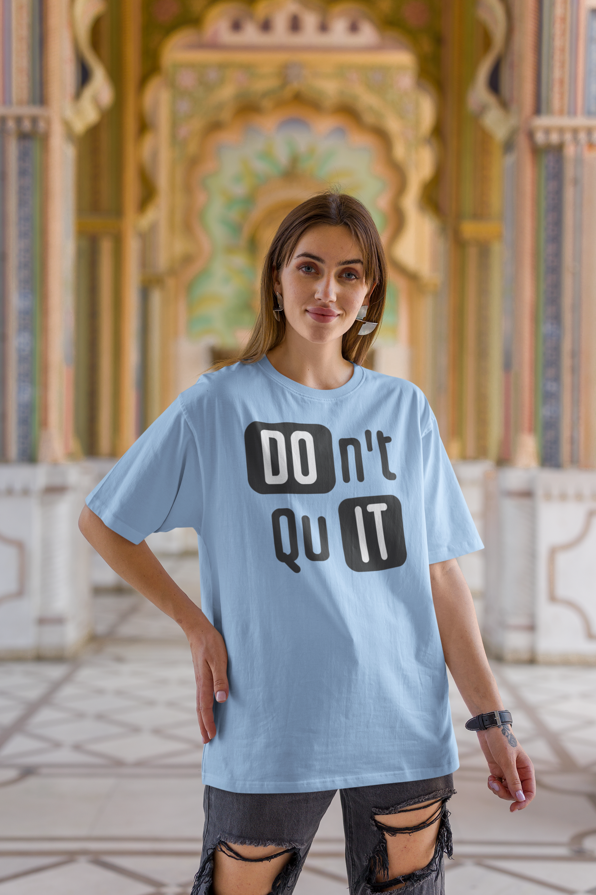 Don't Quit" Cotton Oversized Women's Tee