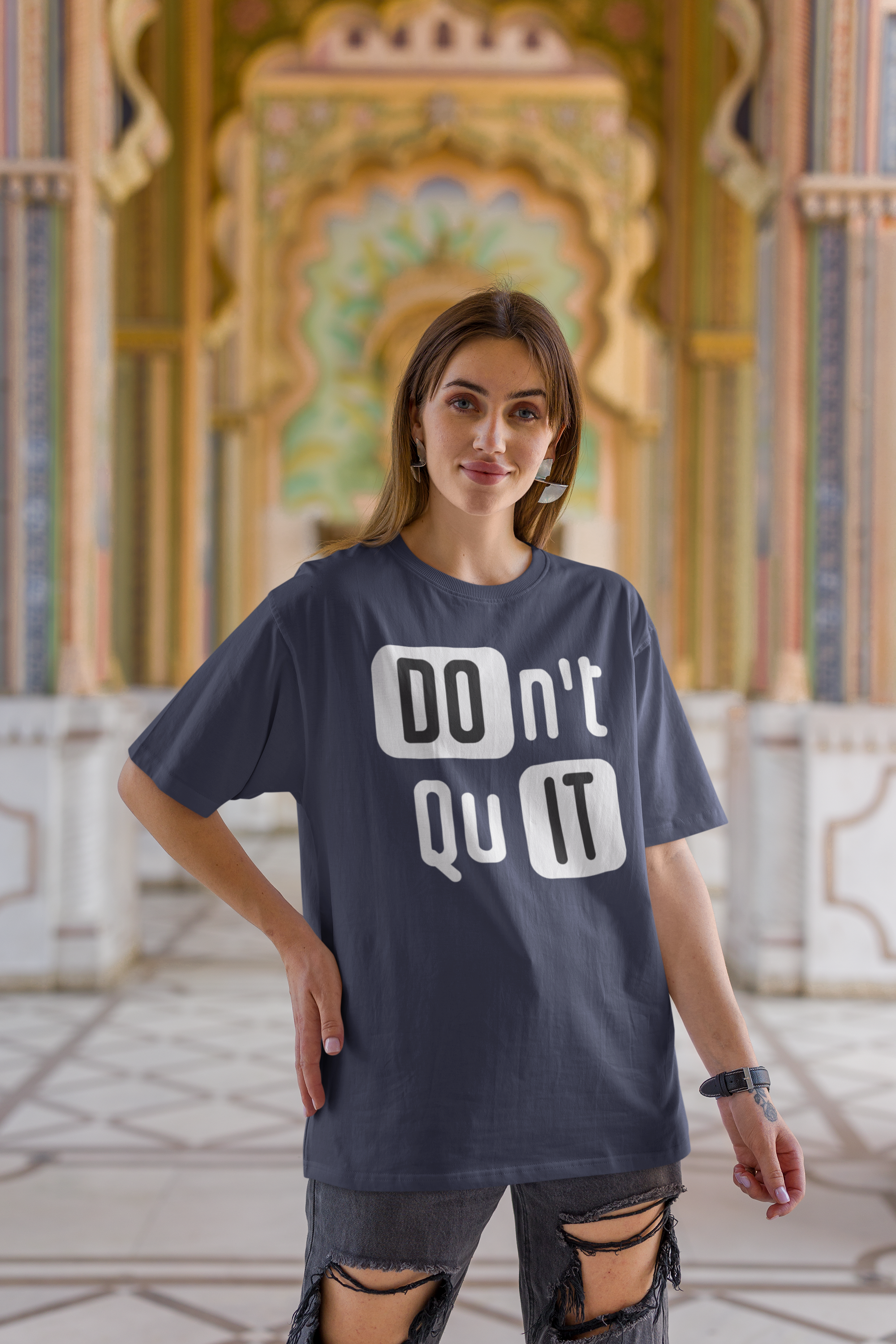 Don't Quit" Cotton Oversized Women's Tee