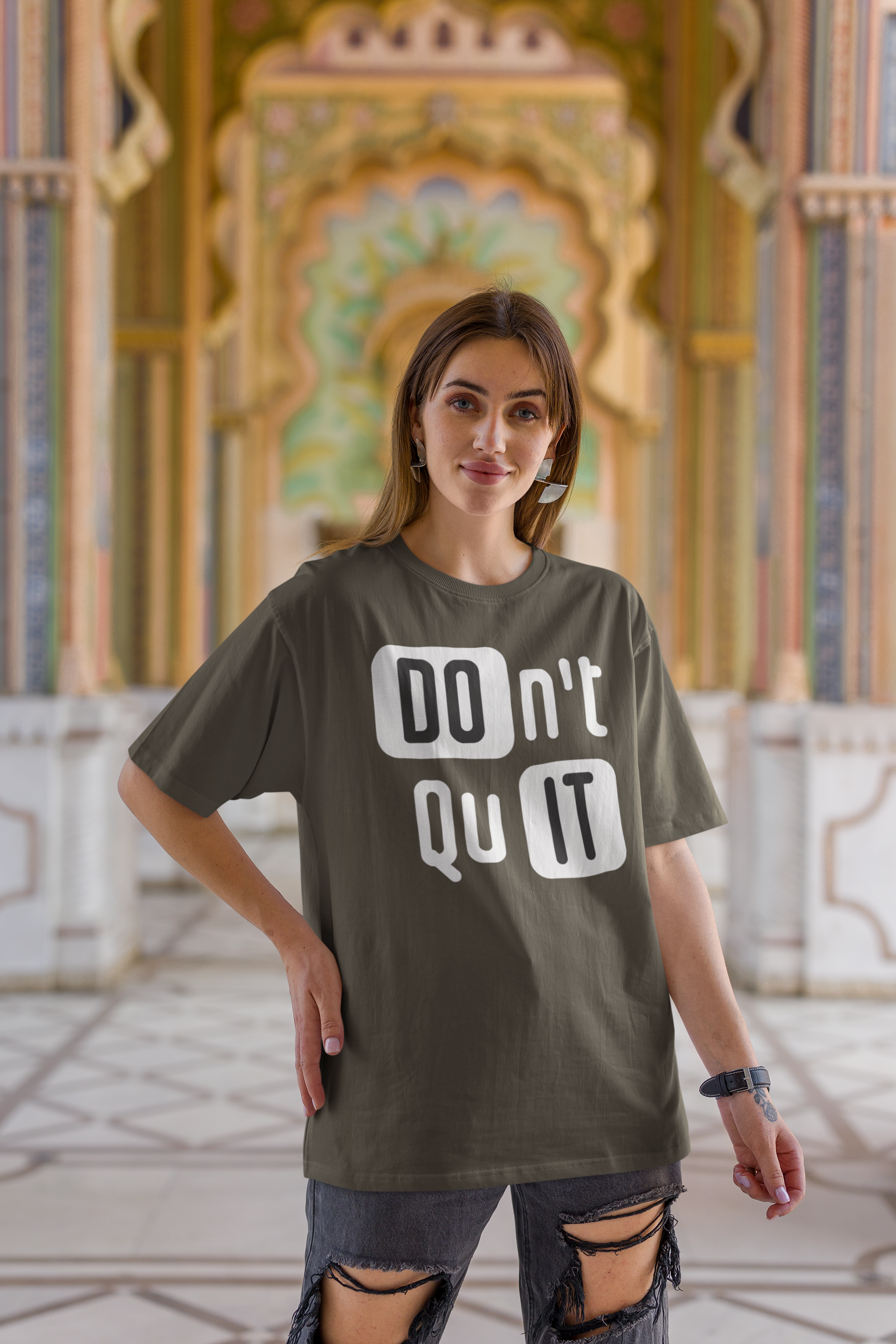 Don't Quit" Cotton Oversized Women's Tee