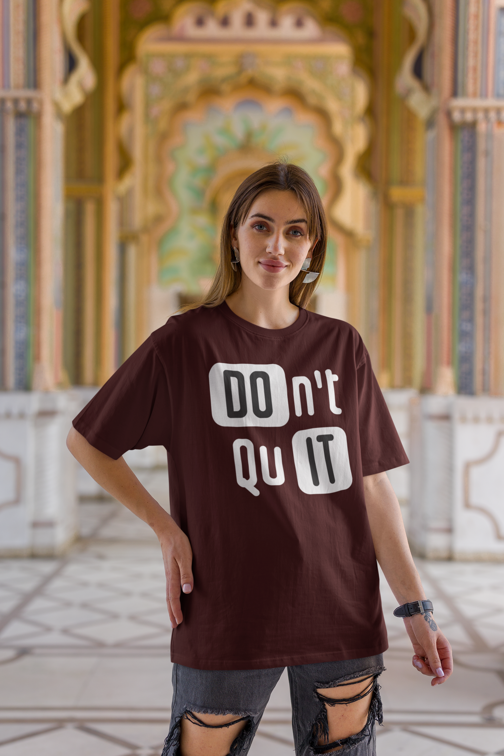 Don't Quit" Cotton Oversized Women's Tee