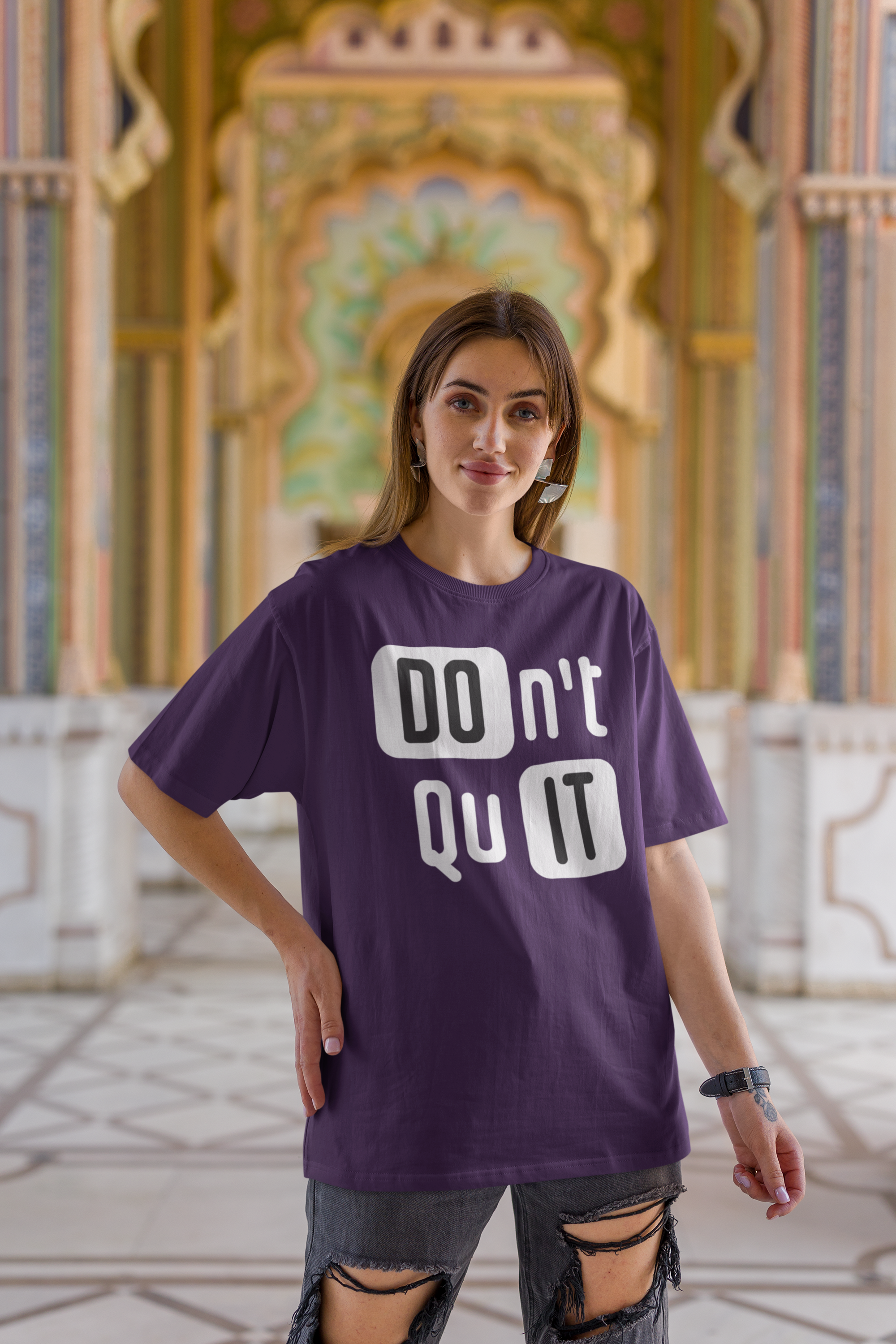 Don't Quit" Cotton Oversized Women's Tee