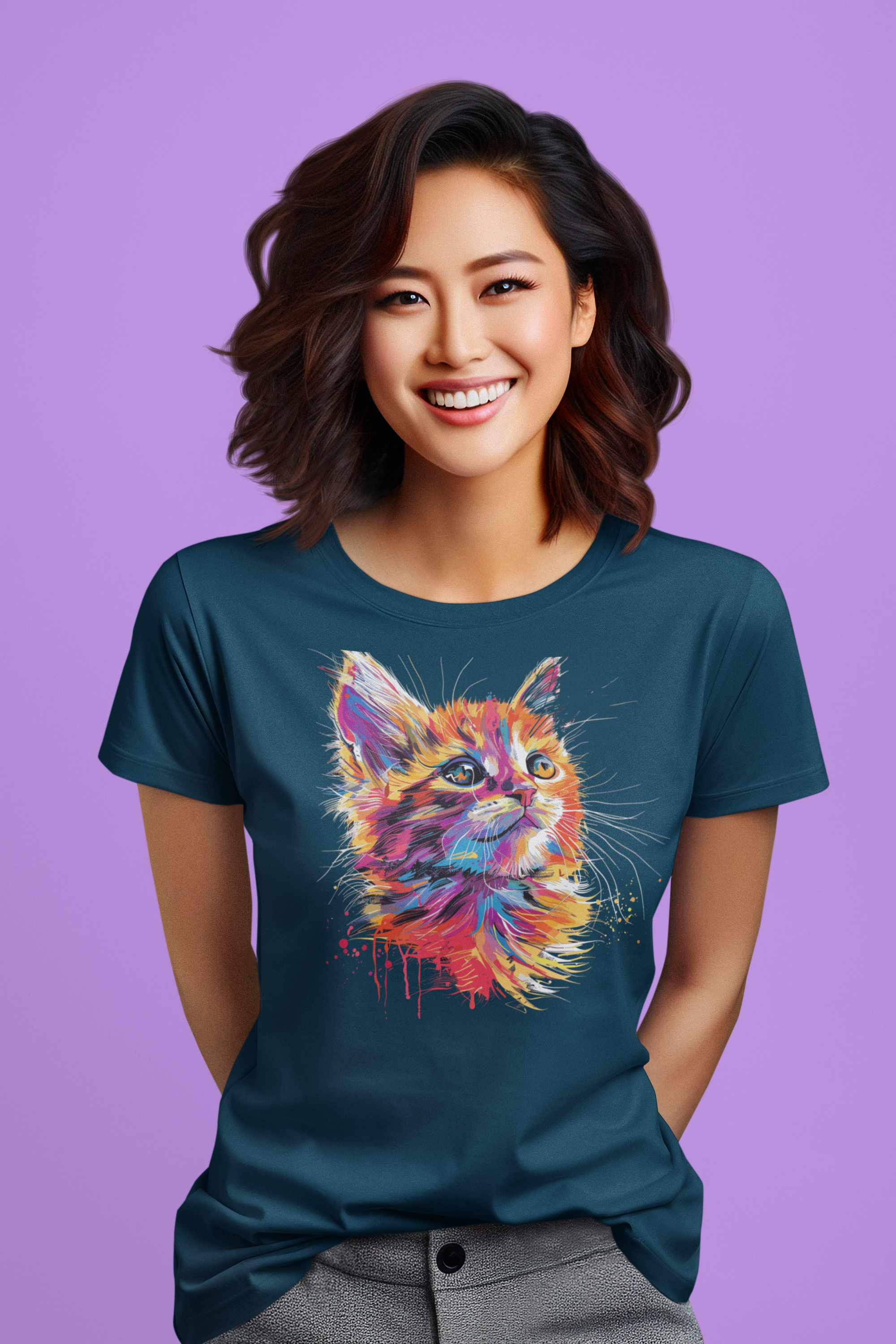 Adorable Cat Design Women's Cotton T-shirt for cat lovers