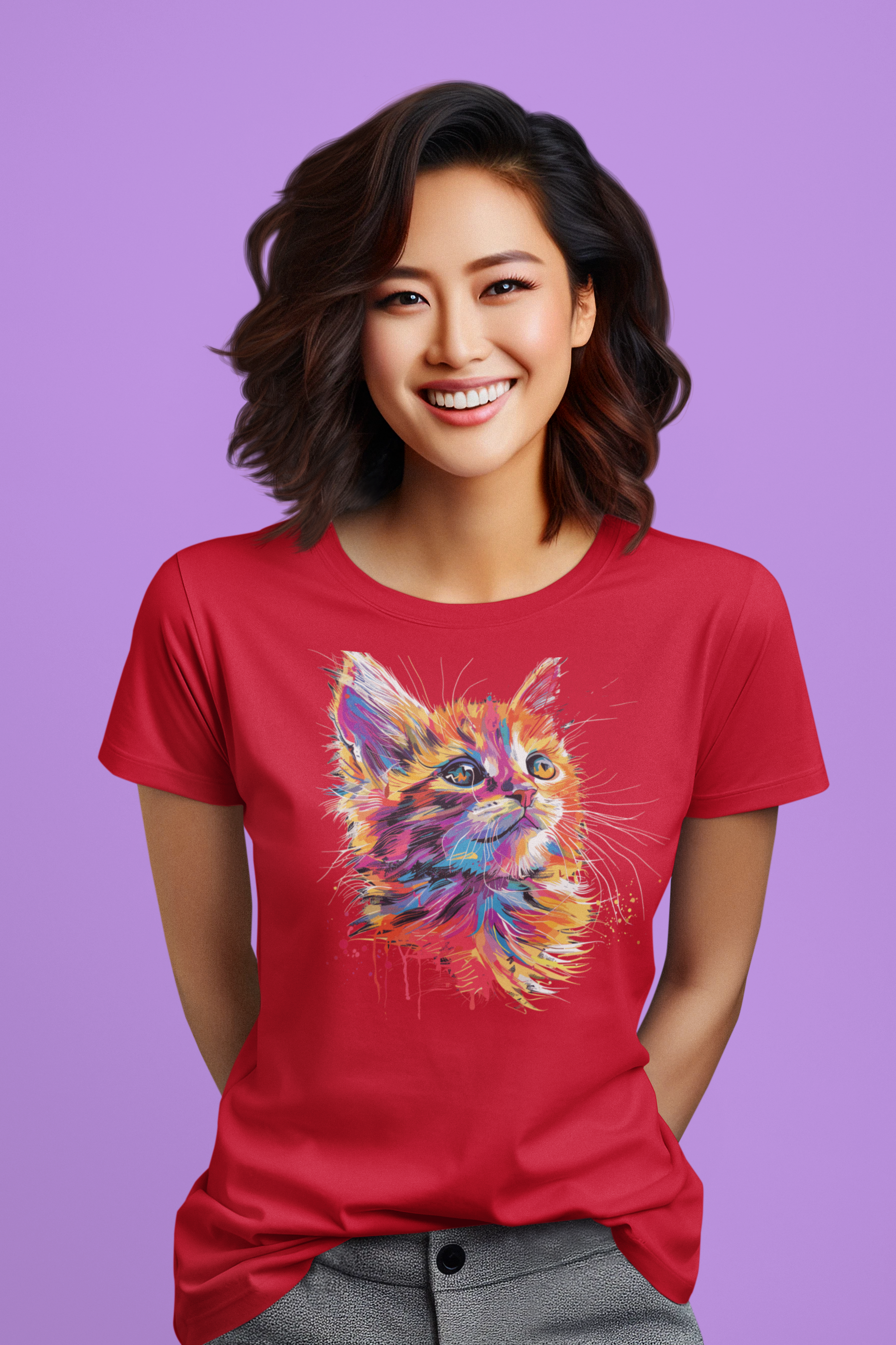 Adorable Cat Design Women's Cotton T-shirt for cat lovers