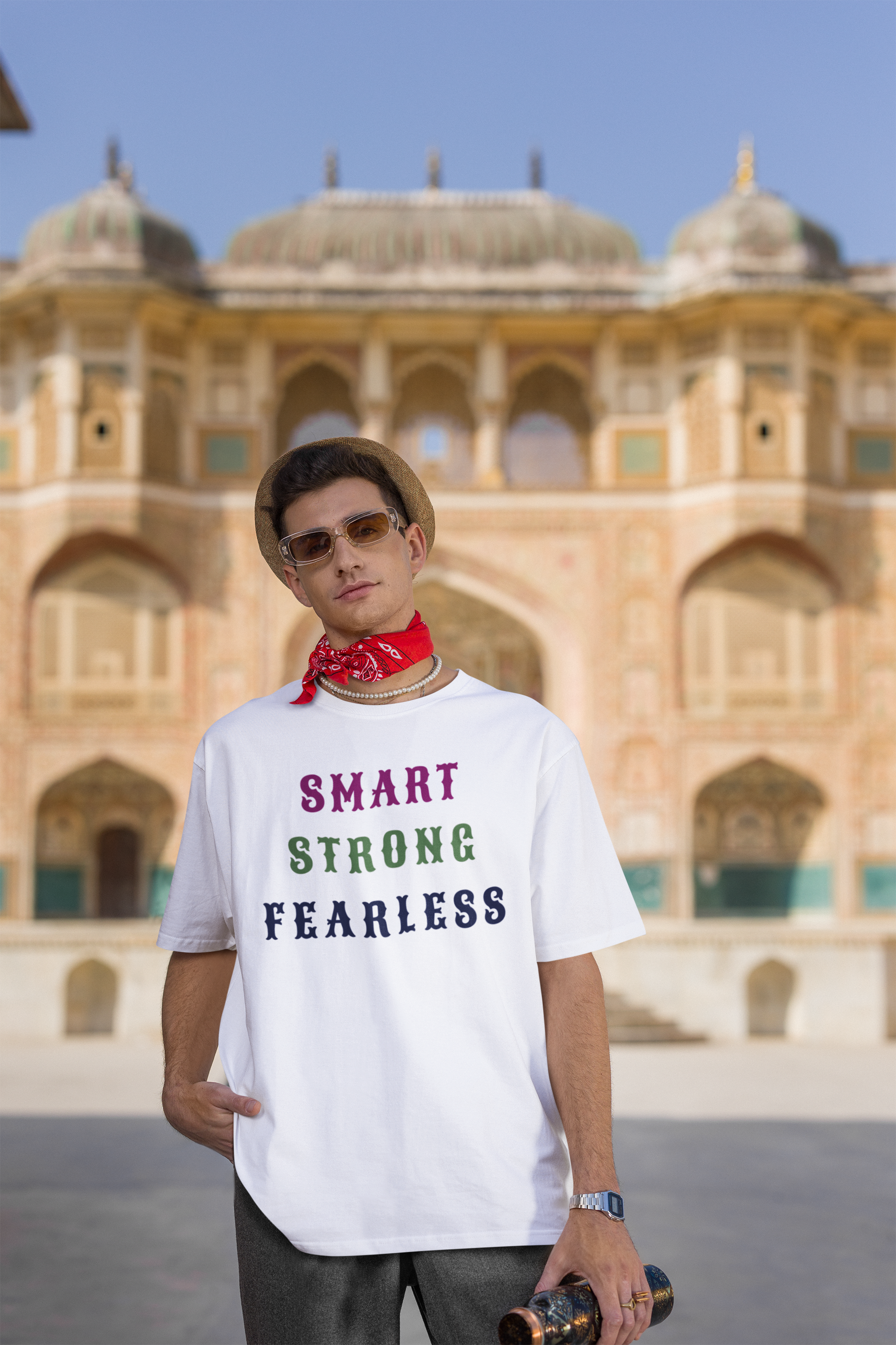 Men's 'Smart Strong Fearless' Cotton Oversized T-Shirt| Storeily