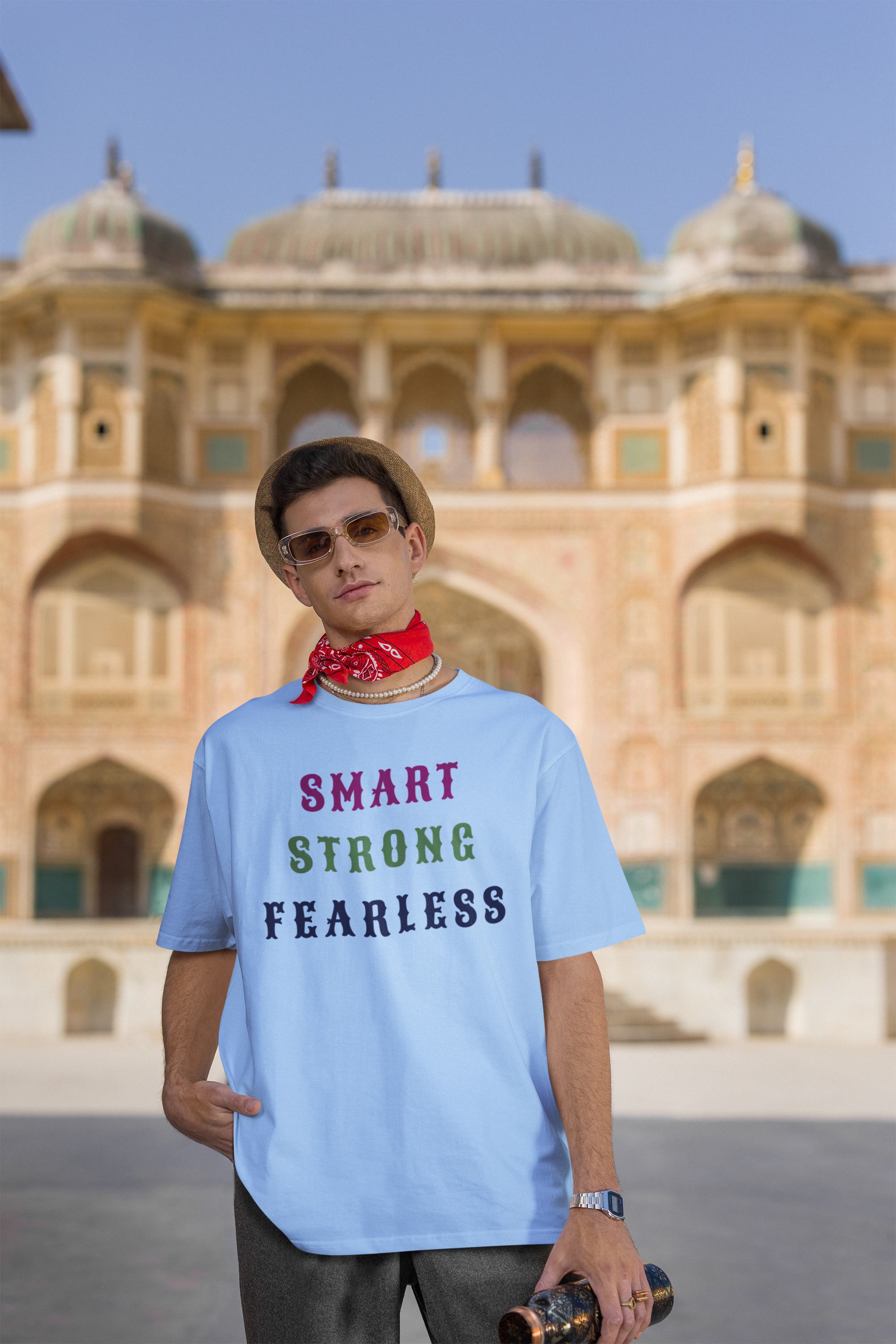 Men's 'Smart Strong Fearless' Cotton Oversized T-Shirt| Storeily