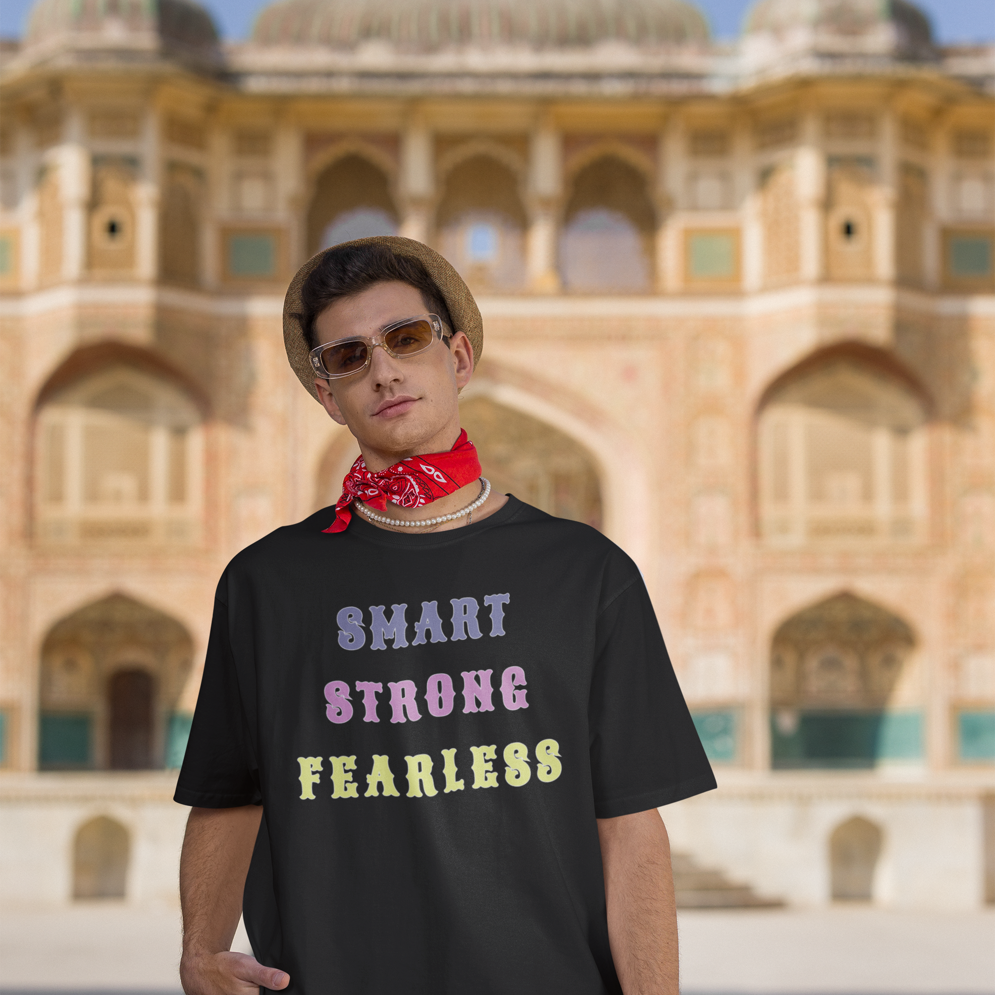 Men's 'Smart Strong Fearless' Cotton Oversized T-Shirt| Storeily