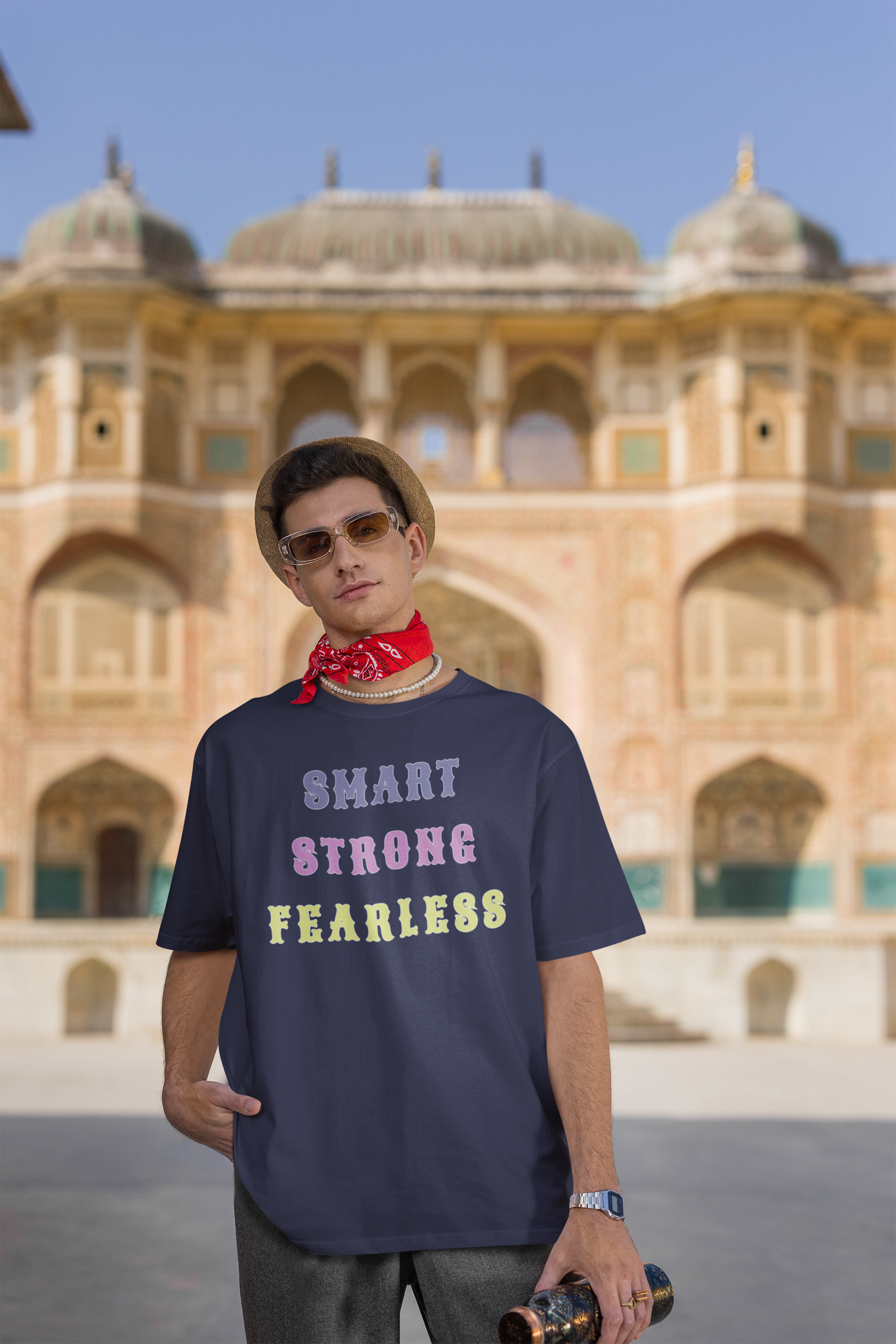 Men's 'Smart Strong Fearless' Cotton Oversized T-Shirt| Storeily