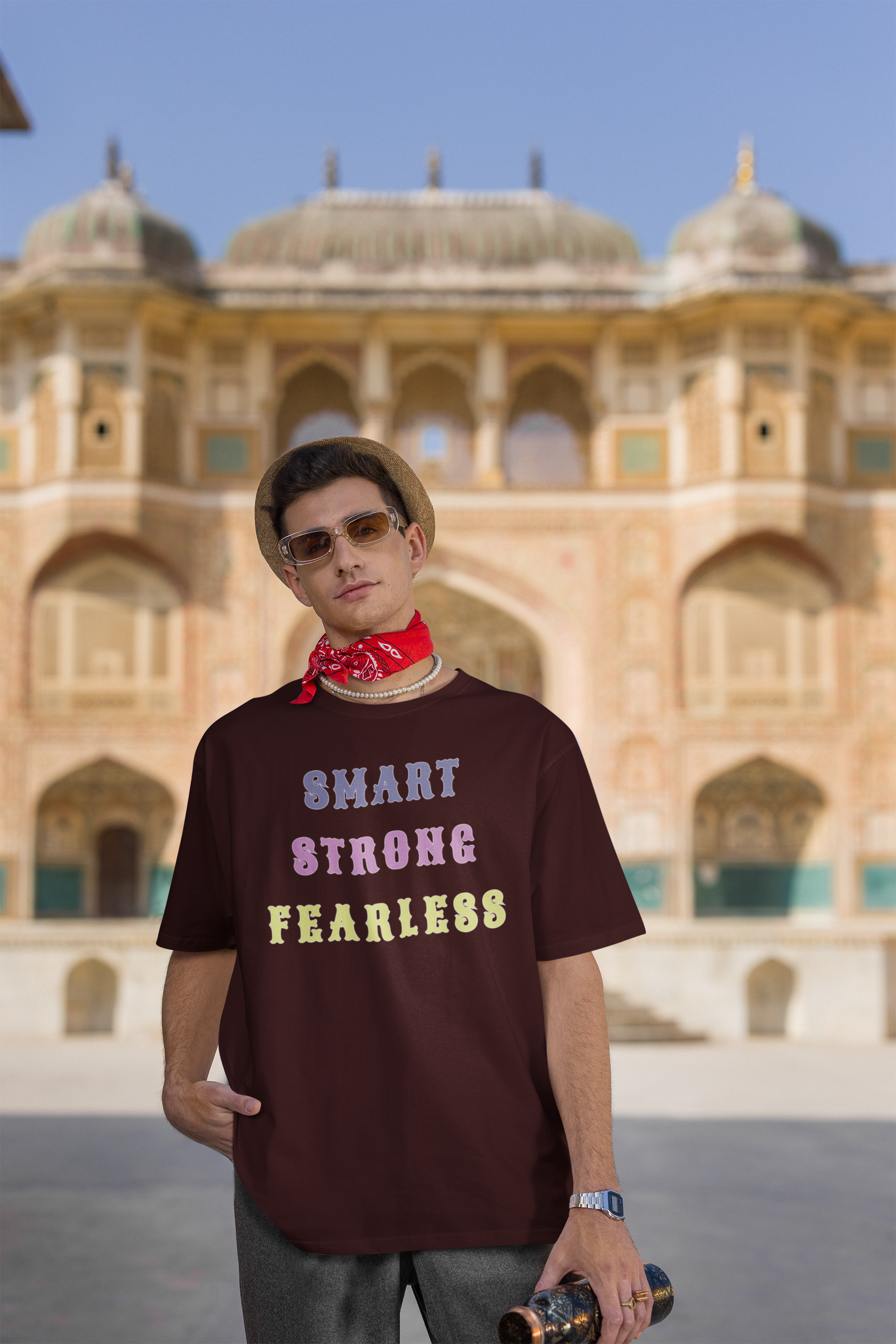 Men's 'Smart Strong Fearless' Cotton Oversized T-Shirt| Storeily