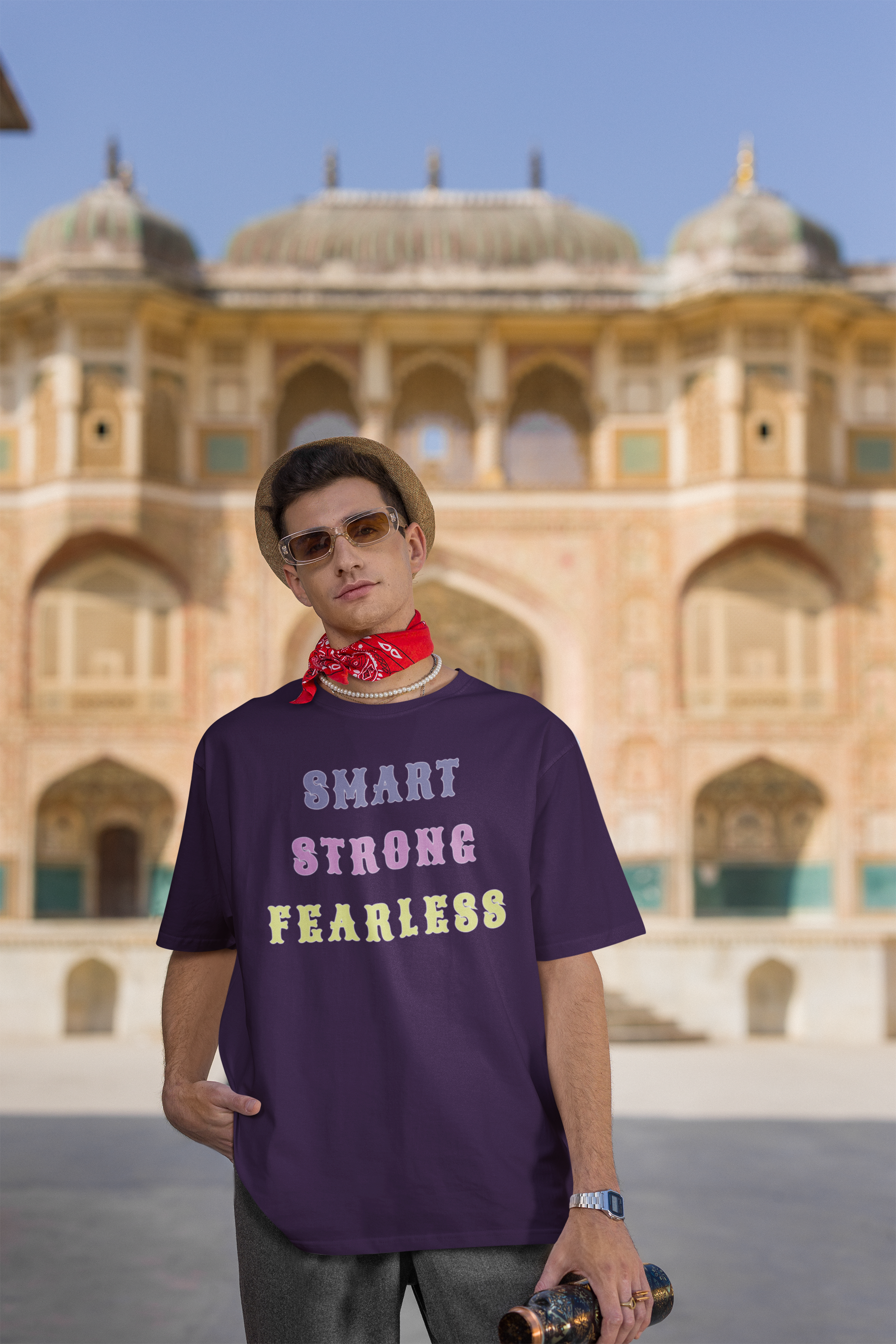 Men's 'Smart Strong Fearless' Cotton Oversized T-Shirt| Storeily