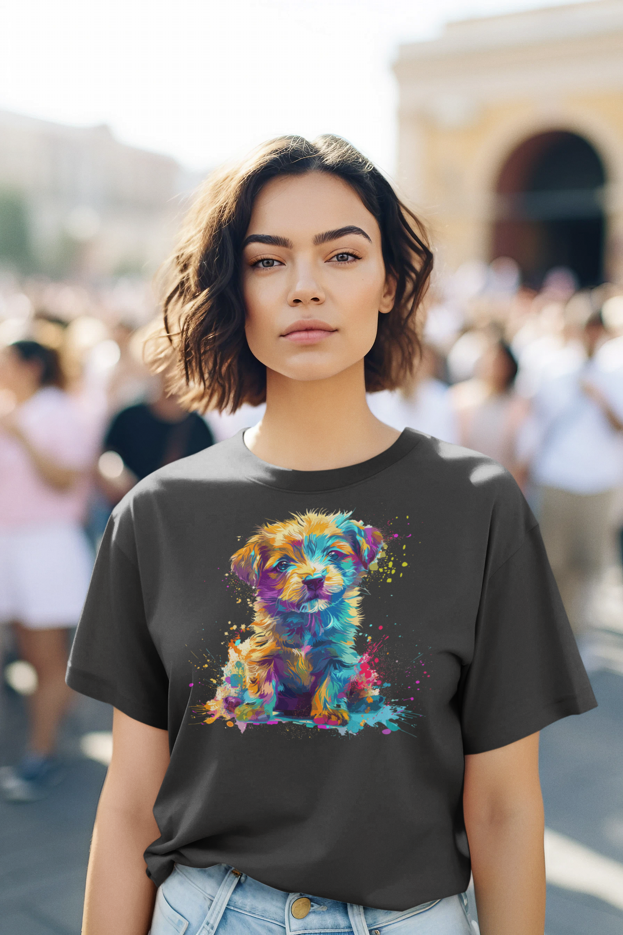 Colorful Puppy design Women's  Cotton T-Shirt