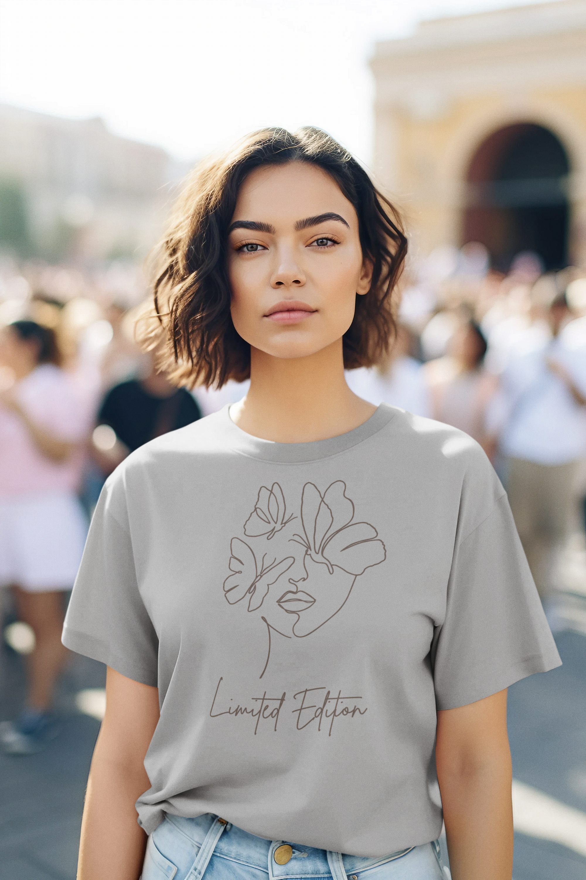 Women's 'Limited Edition' Cotton Tee with Minimalistic Woman Outline Design