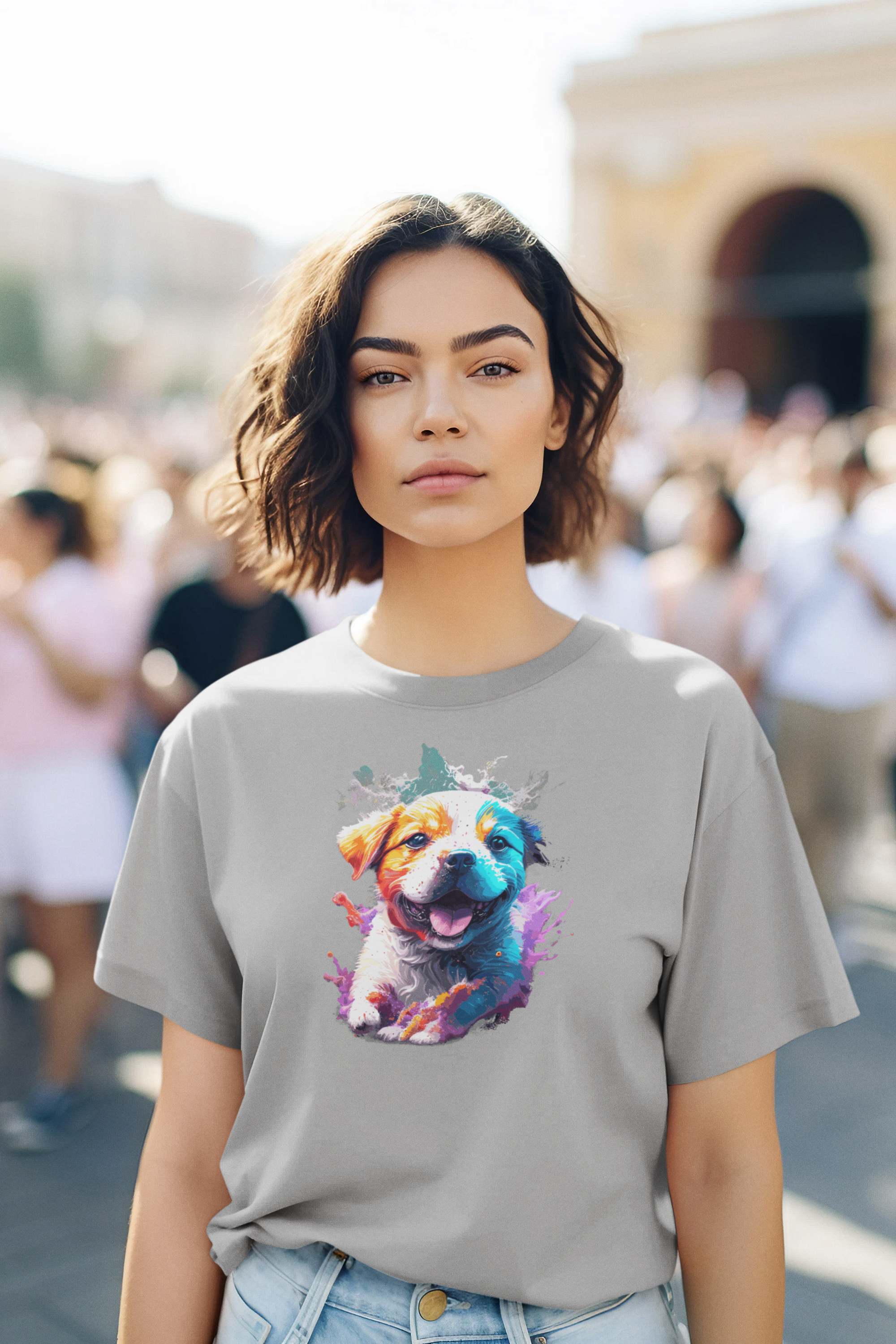 Women's Cute Puppy Graphic Cotton T-Shirt for dog lovers