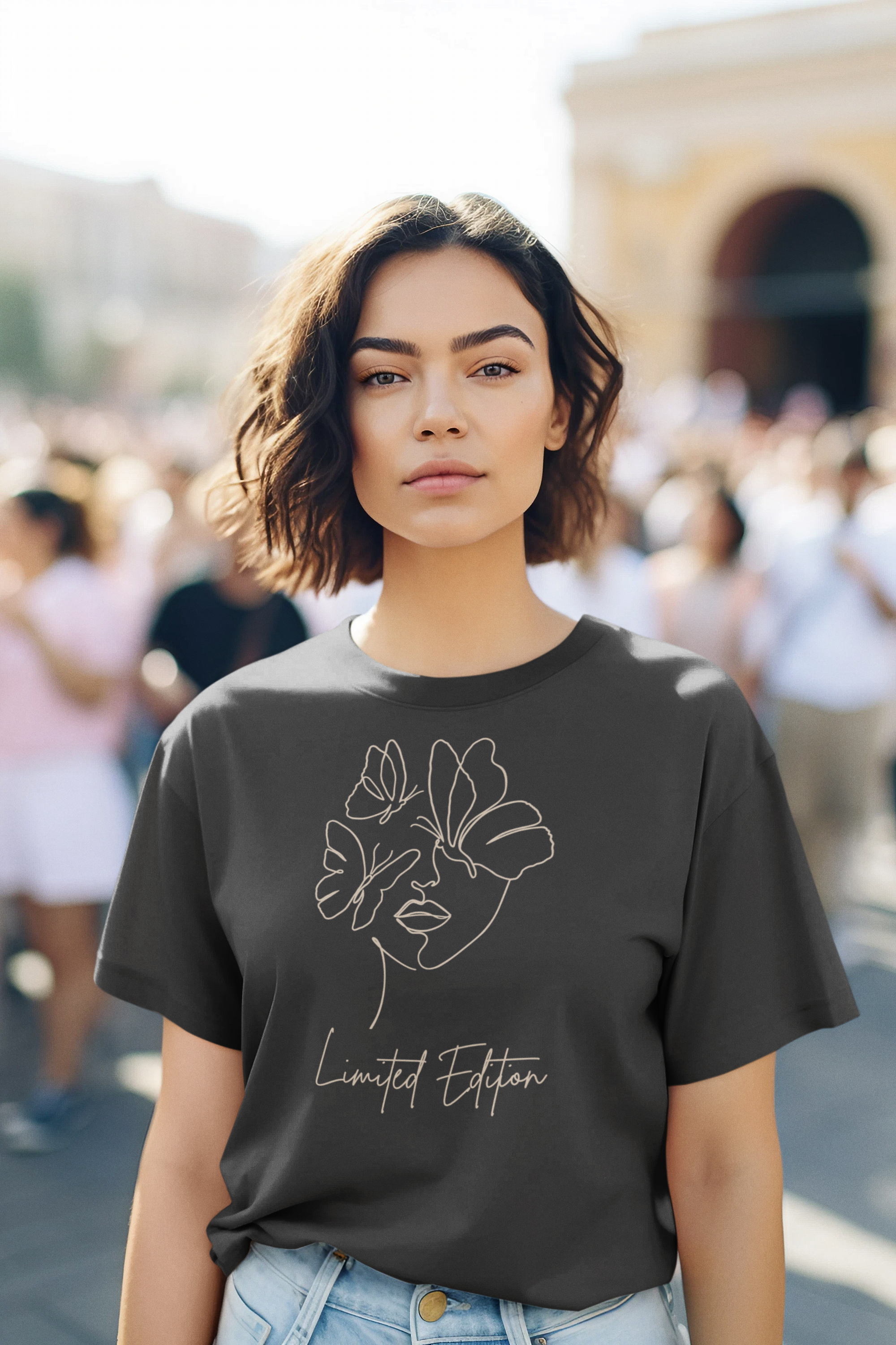 Women's 'Limited Edition' Cotton Tee with Minimalistic Woman Outline Design