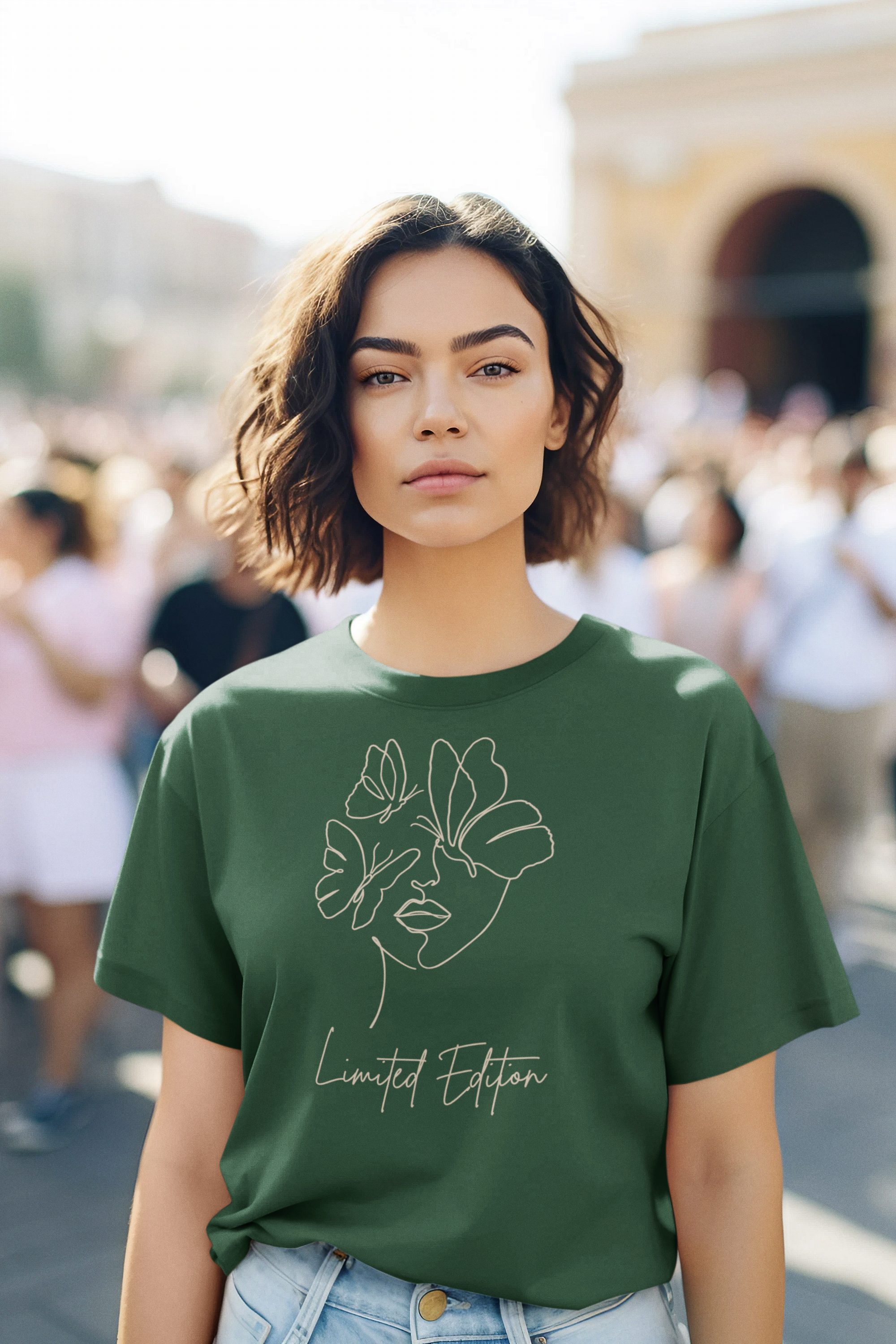 Women's 'Limited Edition' Cotton Tee with Minimalistic Woman Outline Design