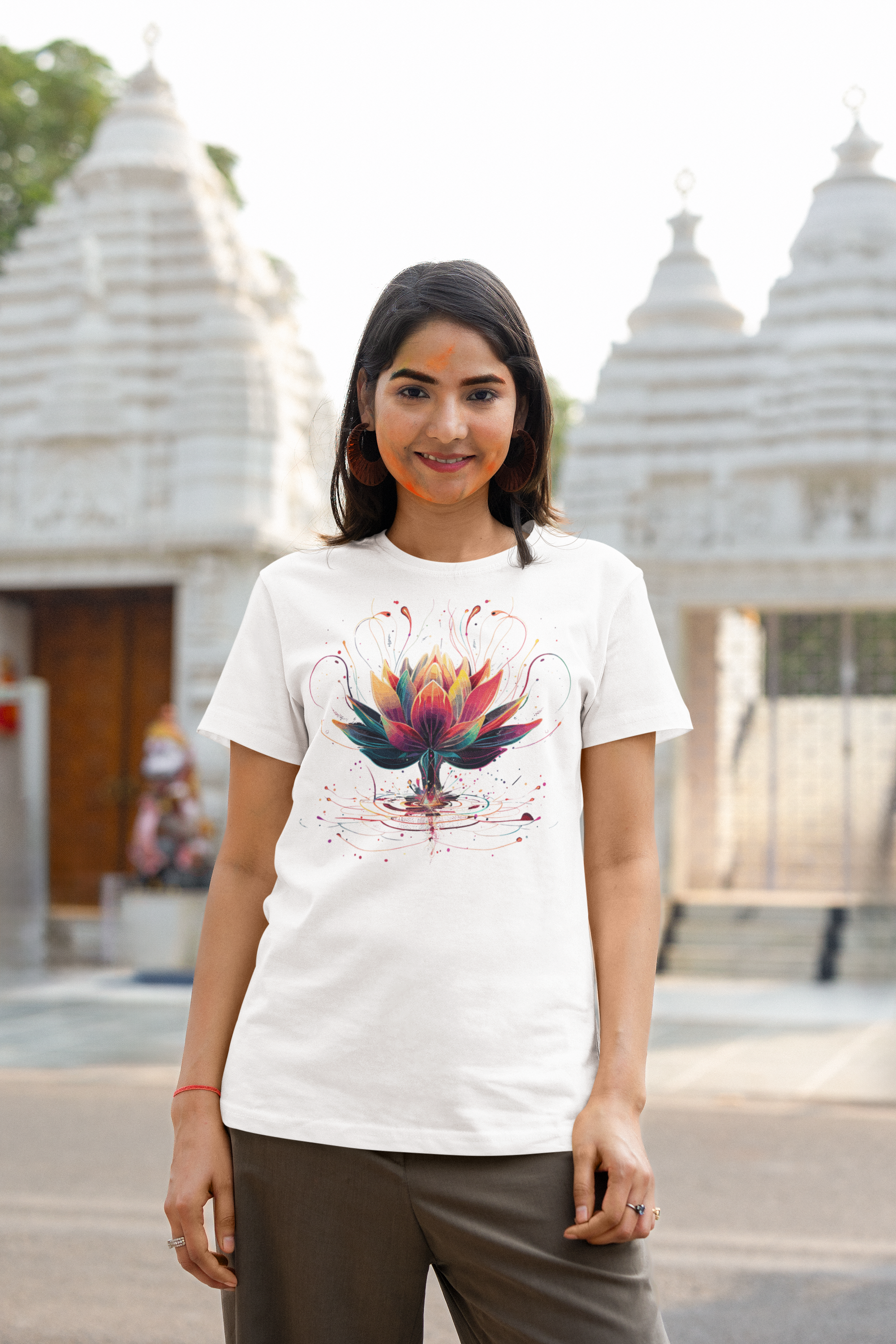 Blooming Lotus design Holi special t shirt for women| Storeily