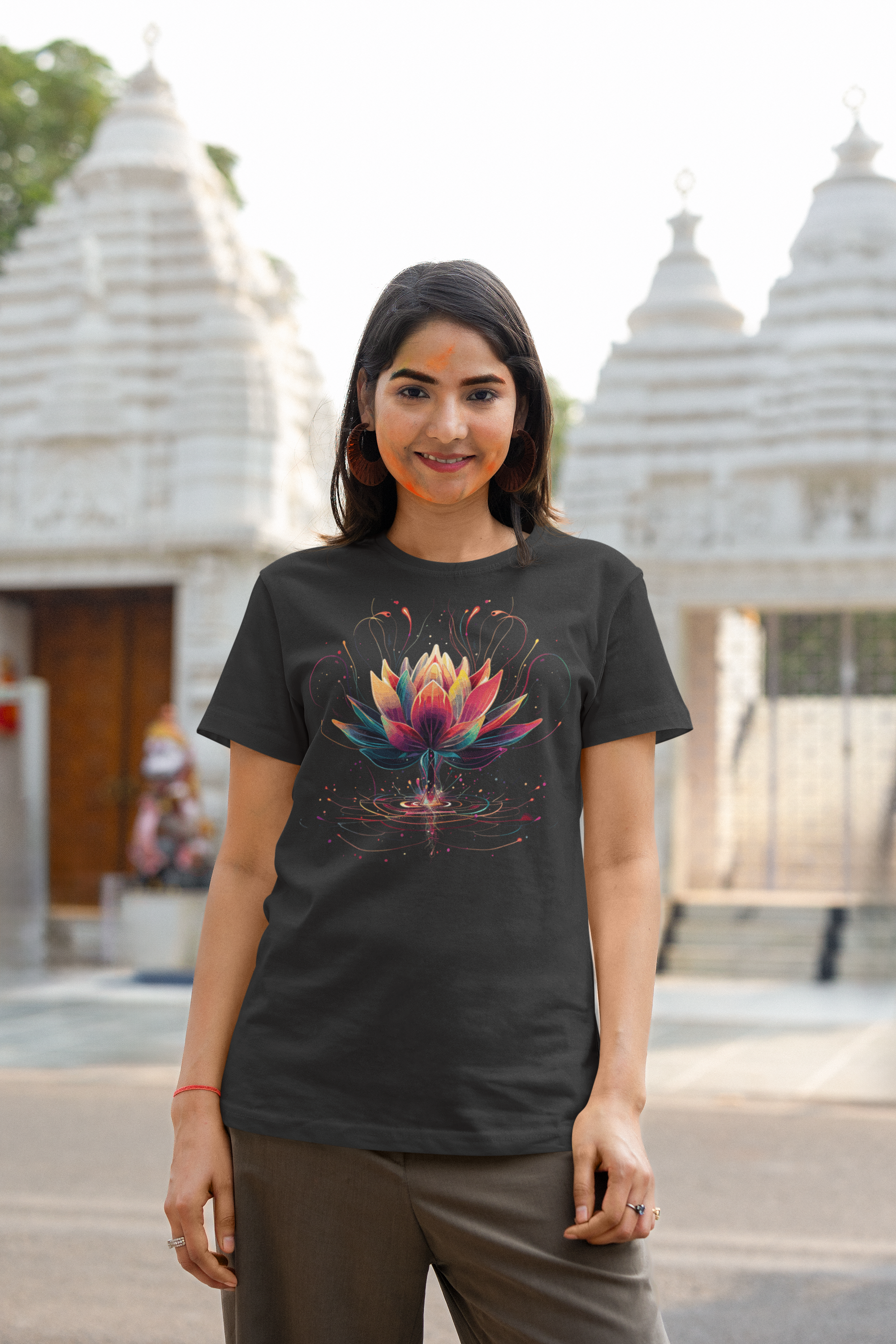 Blooming Lotus design Holi special t shirt for women| Storeily