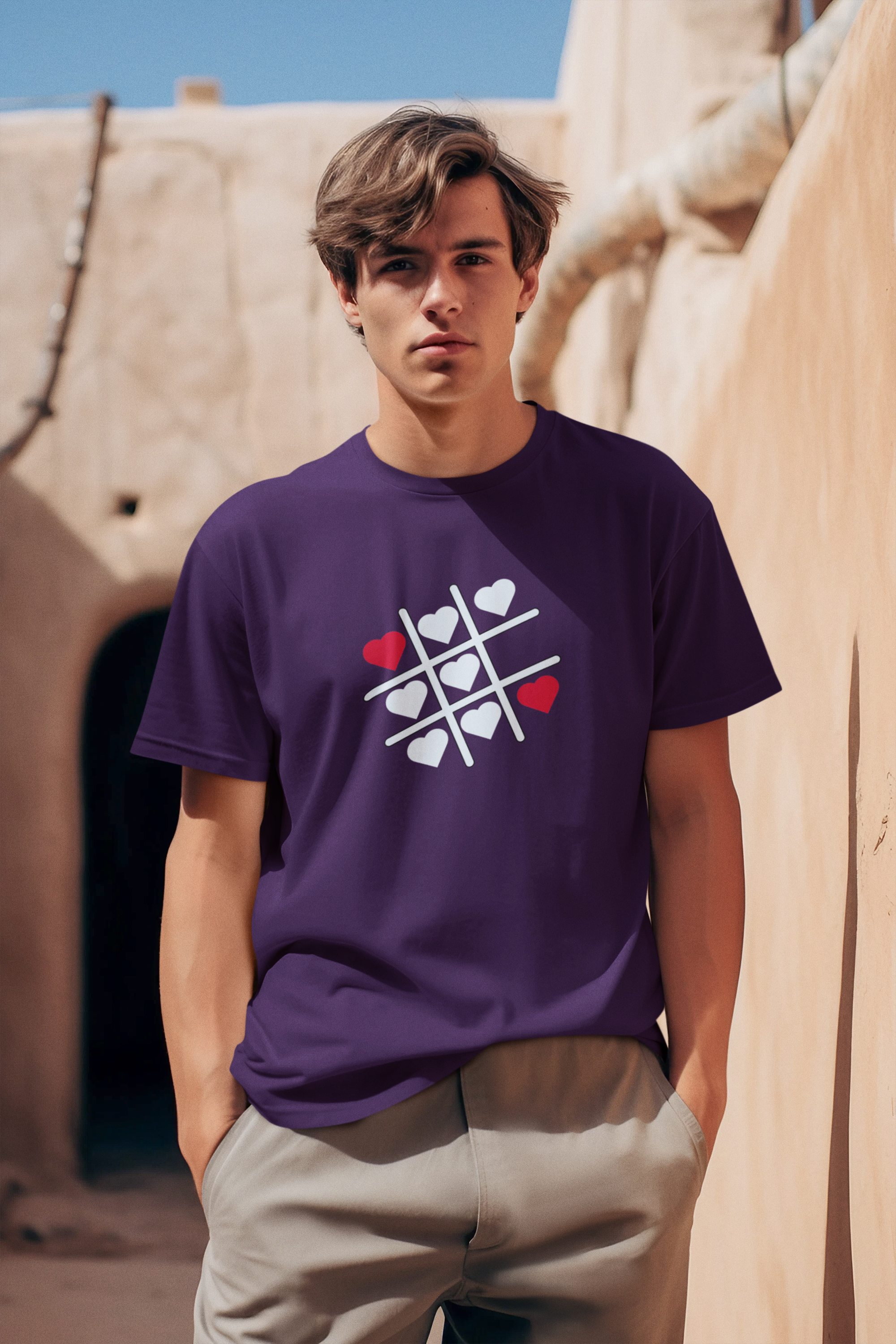 Men's Oversized Cotton Tee with Tic Tac Toe Design|Storeily