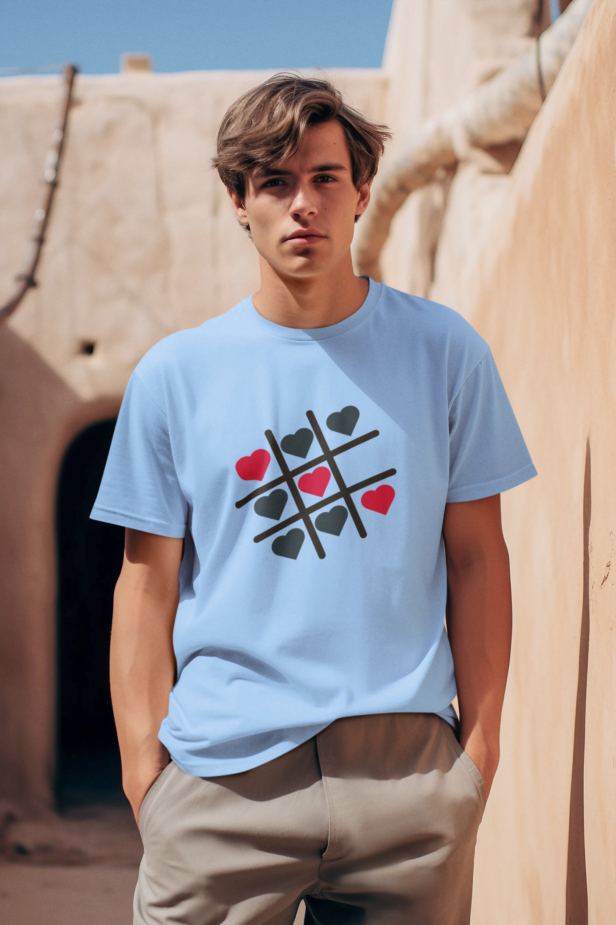 Men's Oversized Cotton Tee with Tic Tac Toe Design|Storeily